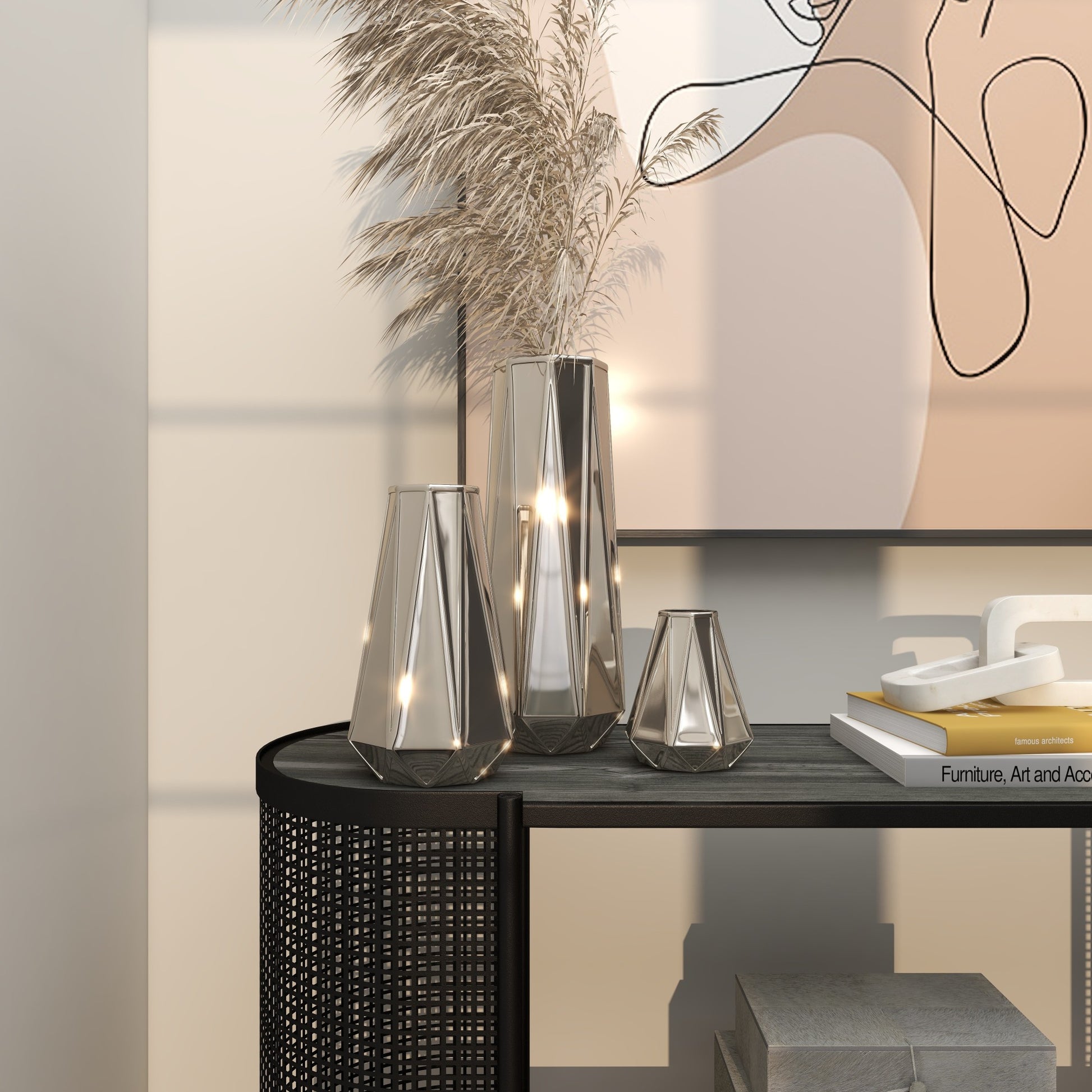 Set of 3 Ceramic Geometric Decorative Vase