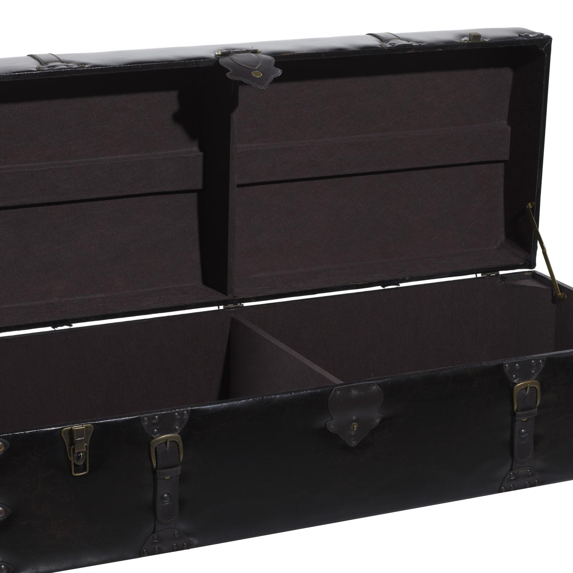 Set of 3 Brown Faux Leather Vintage Room Storage Bench with Faux Leather Buckle Straps and Stud Details