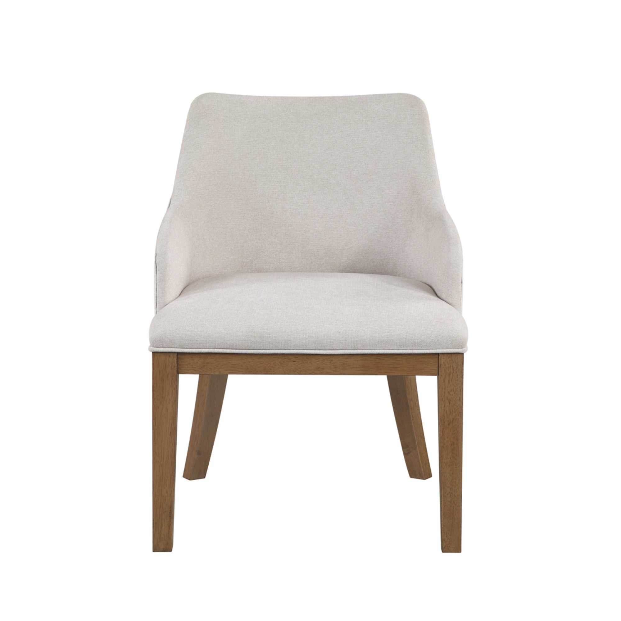 Set of 2 Beige Fabric Kitchen Dining Chair with Brown Wooden Legs