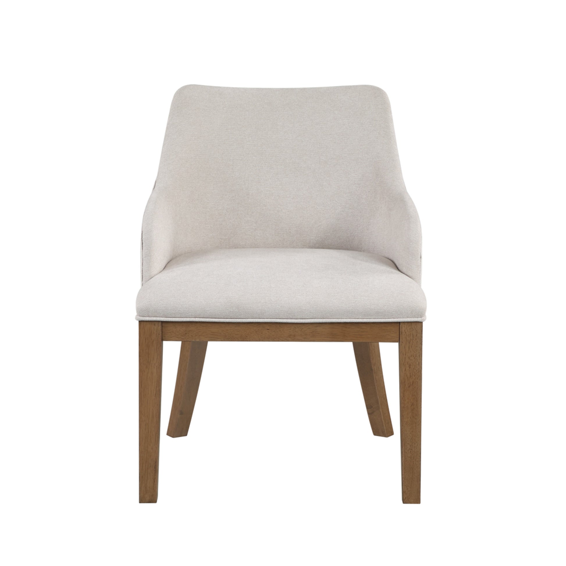 Set of 2 Beige Fabric Kitchen Dining Chair with Brown Wooden Legs