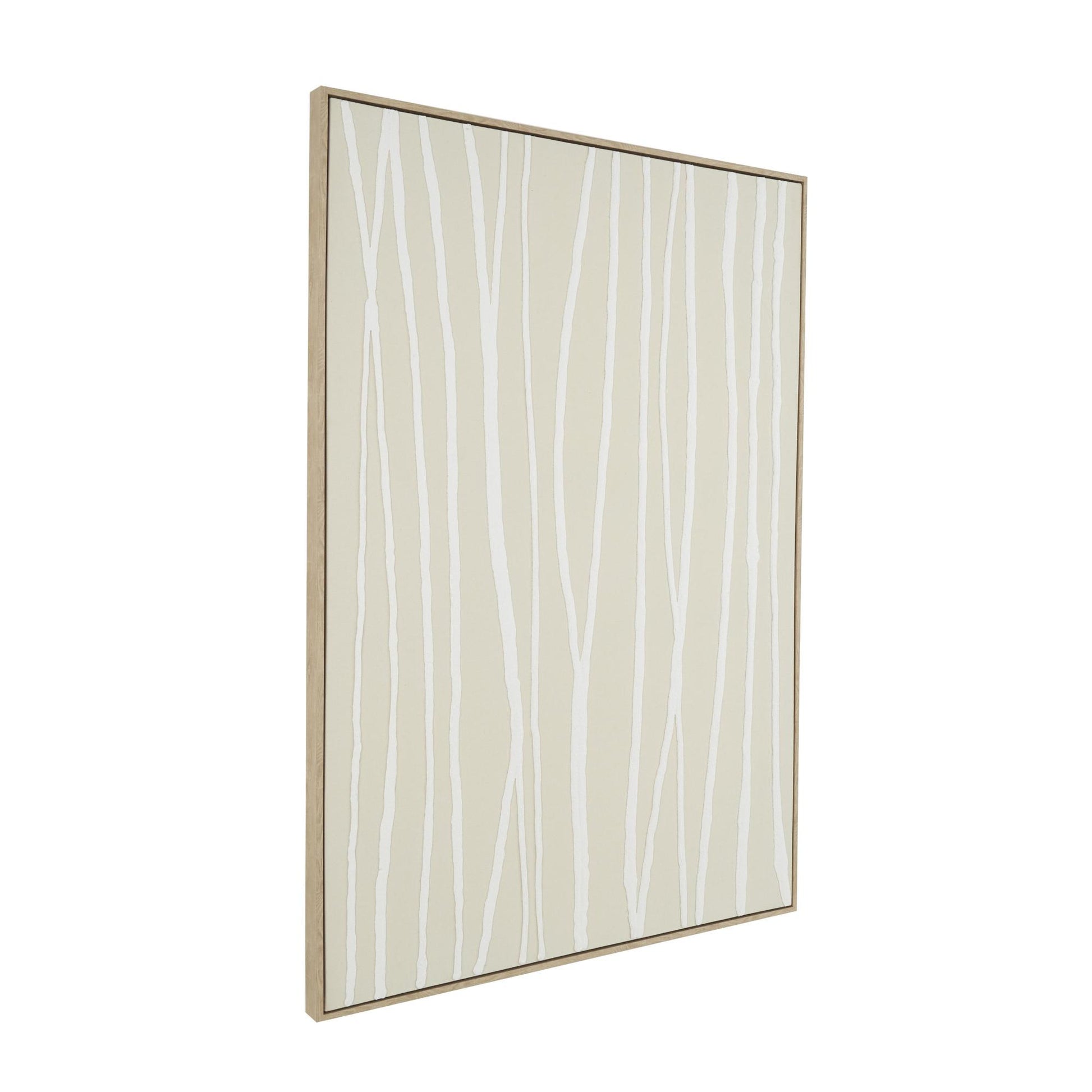 Abstract Beige Wooden Vertical Line Living Room Framed Wall Art with Brown Wooden Frame