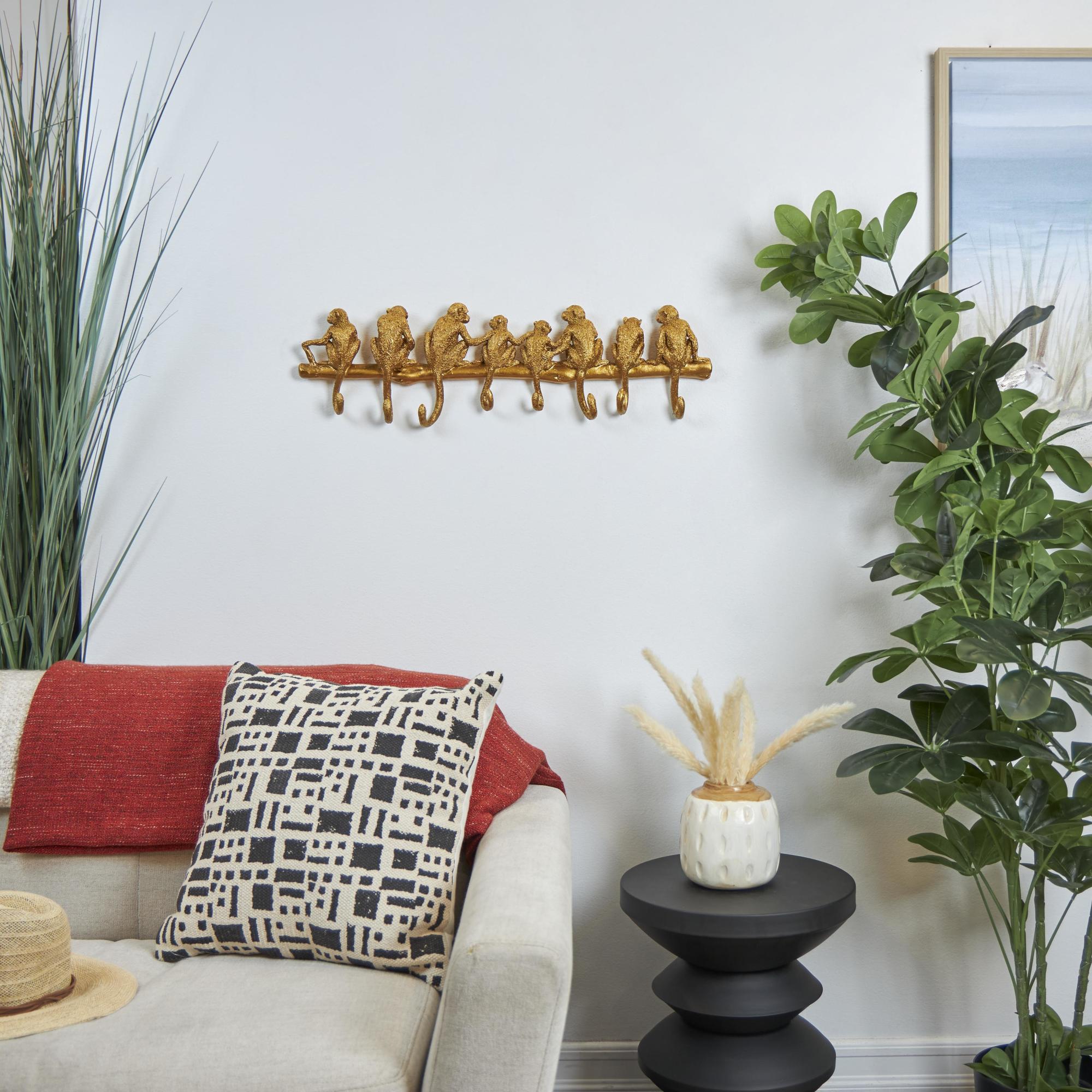 Monkey Gold Polyresin Textured 8 Hanger Home Wall Hook