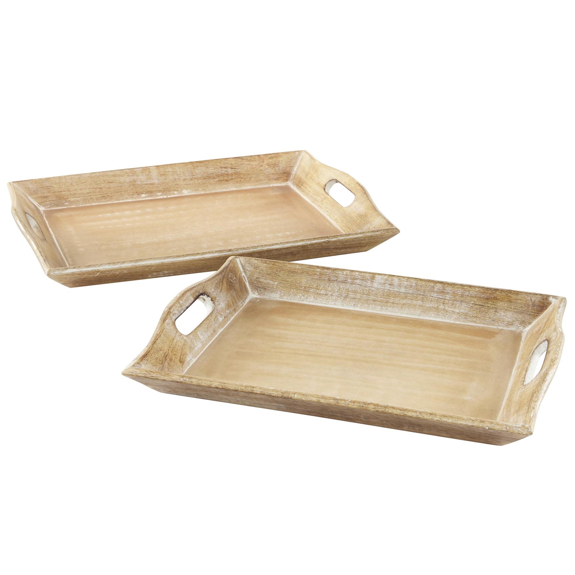 Set of 2 Brown Wooden Living Room Decor Tray