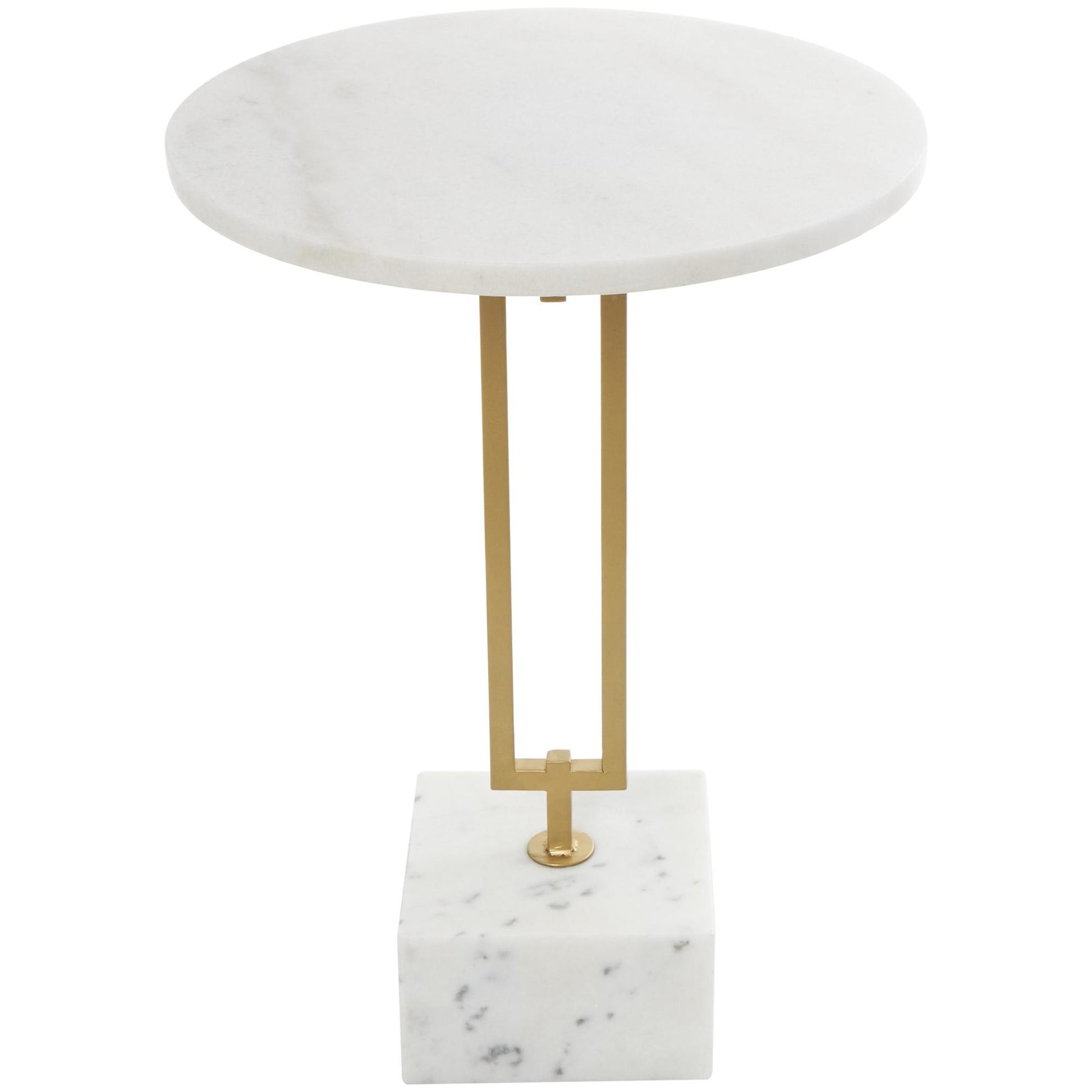 Geometric White Marble Side End Accent Table with Gold Metal Rectangular Stand