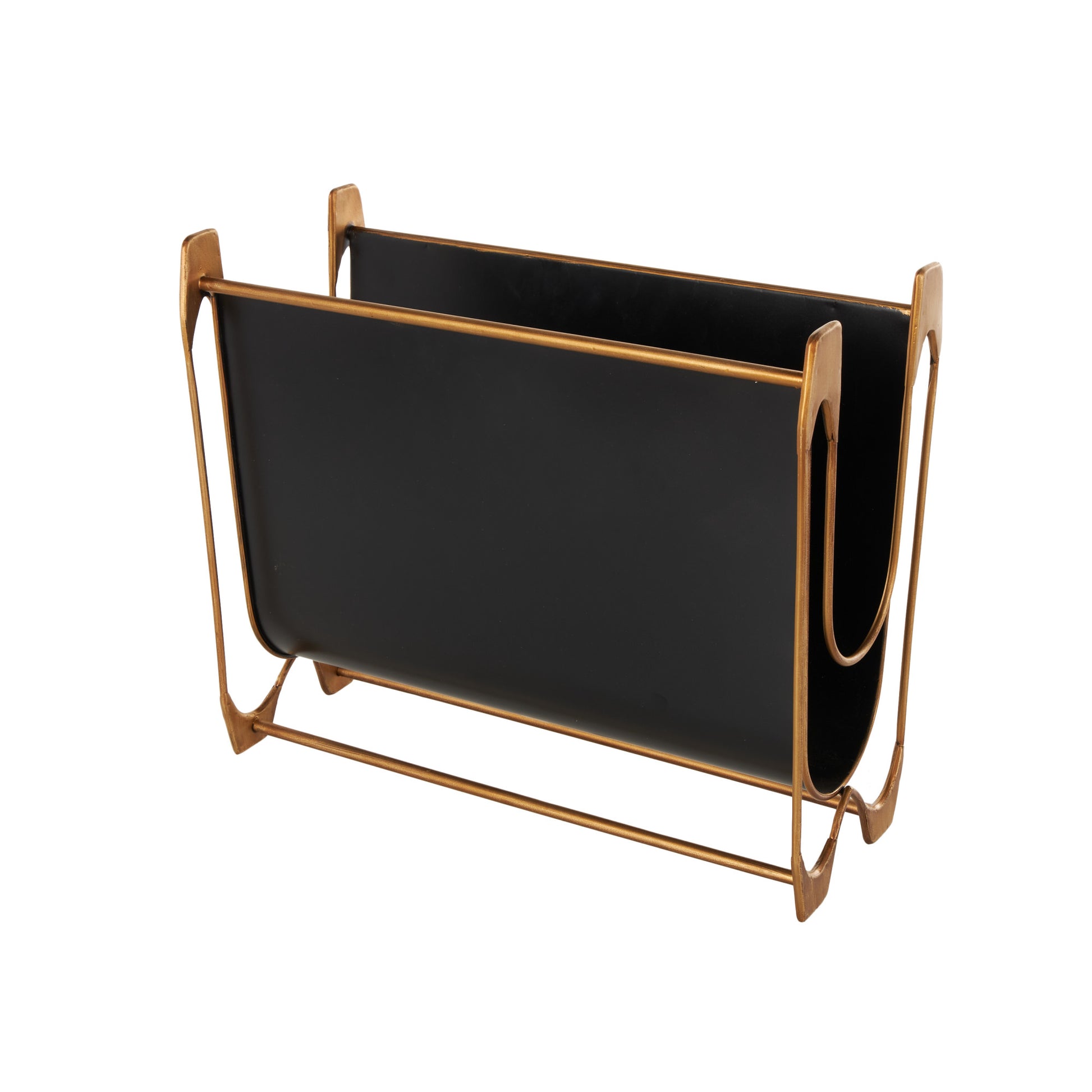 Black Metal Curved Decorative Magazine Holder with Brass Stand