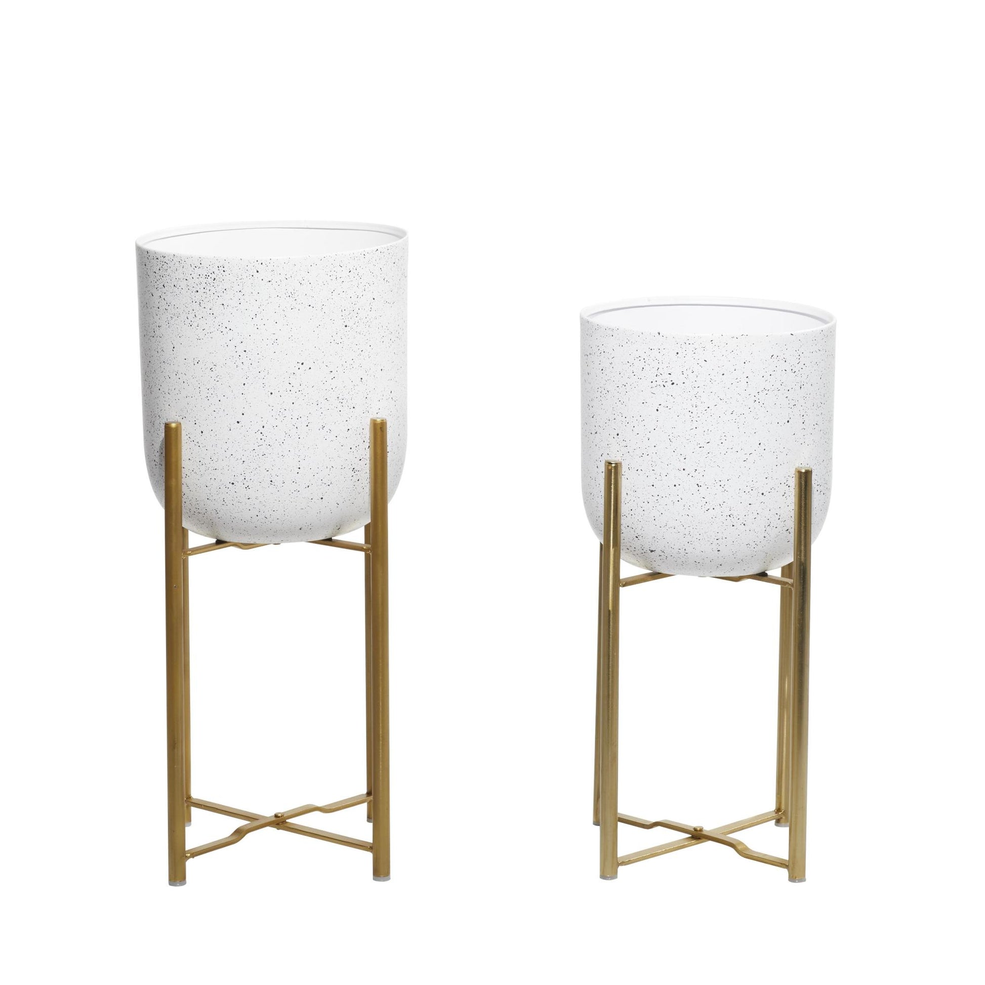 Set of 2 Metal Deep Recessed Dome Indoor Outdoor Planter with Removable Stand
