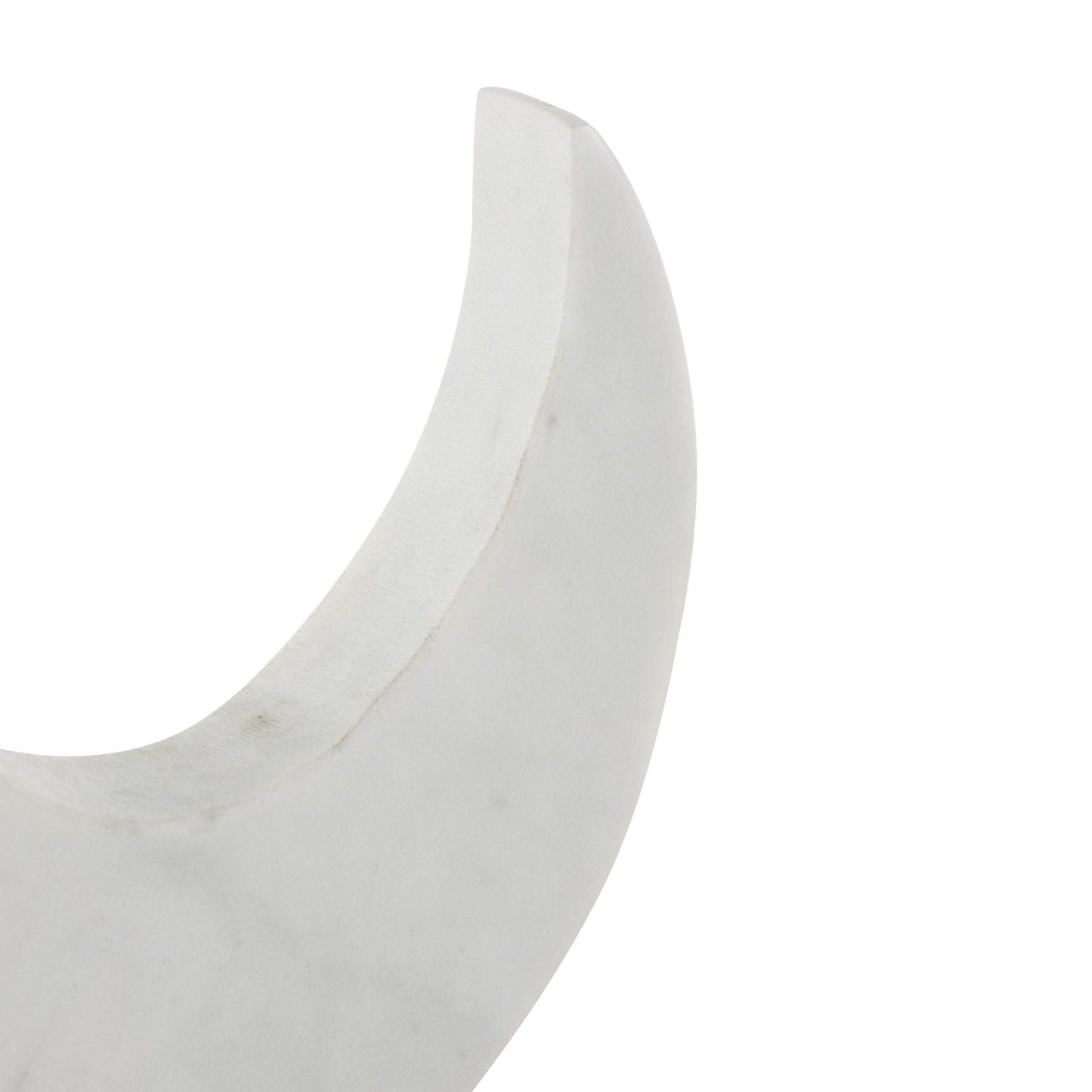 Abstract White Marble Curved Decorative Sculpture with Black Block Base