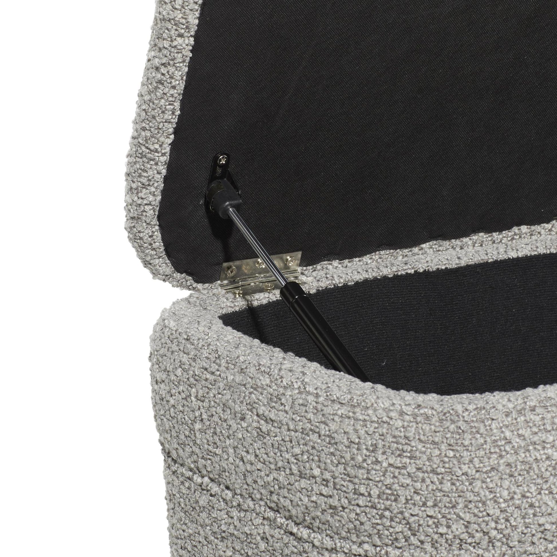 Gray Polyester Rounded Upholstered Boucle Room Storage Bench with Tapered Wood Legs