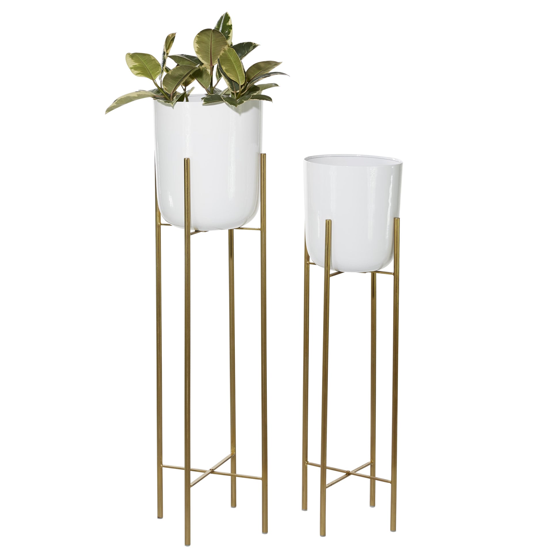 CosmoLiving by Cosmopolitan Set of 2 Metal Tall Dome Indoor Outdoor Planter with Removable Stand