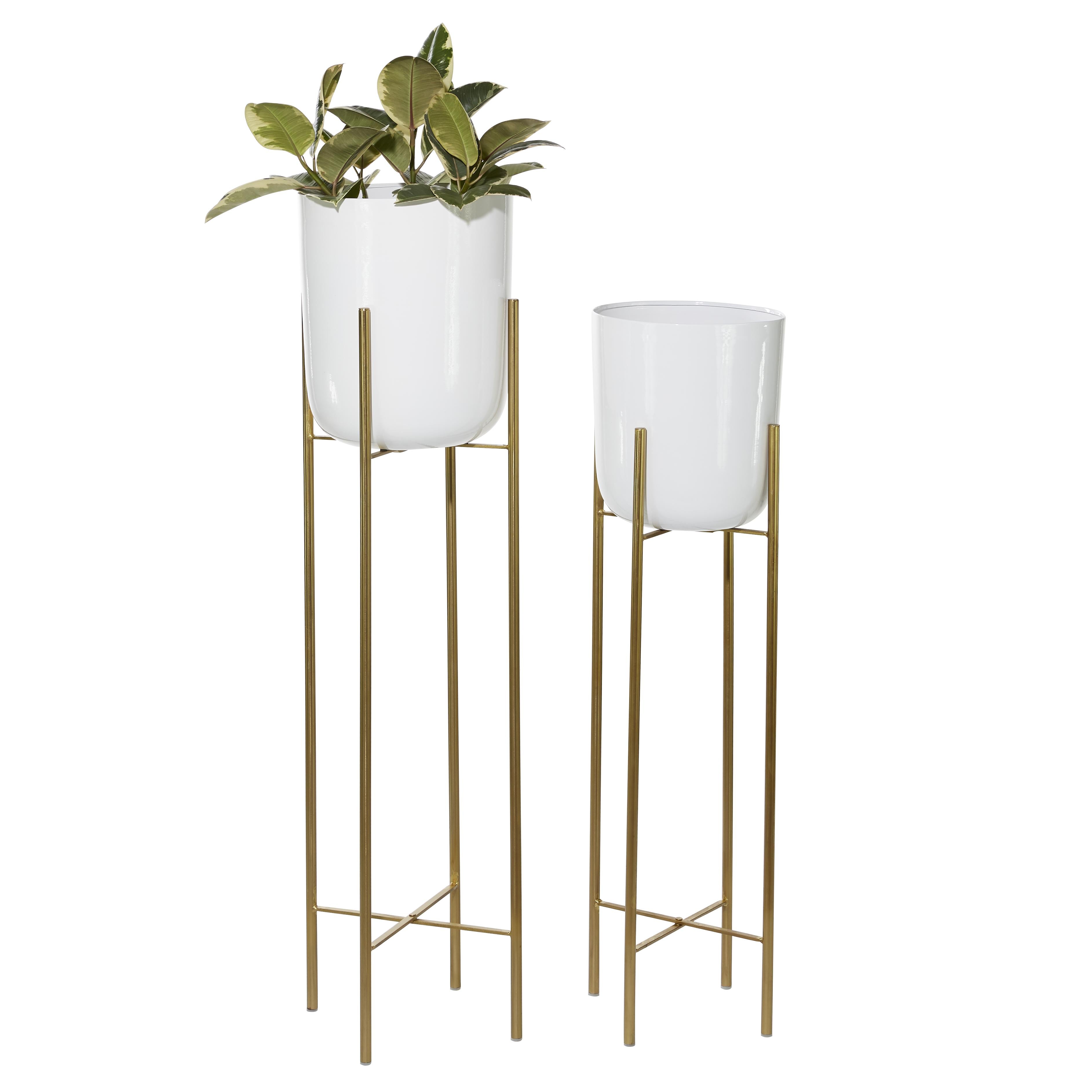 CosmoLiving by Cosmopolitan Set of 2 Metal Tall Dome Indoor Outdoor Planter with Removable Stand