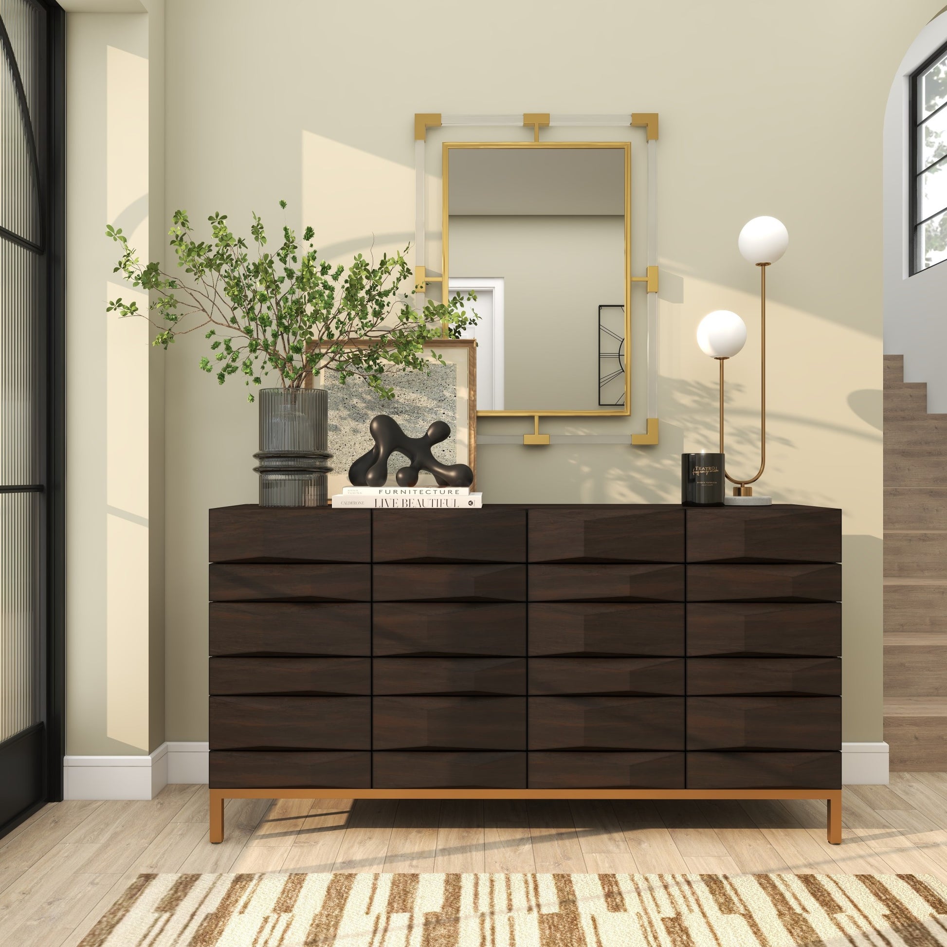 Metal Double Framed Room Wall Mirror with Acrylic Frame