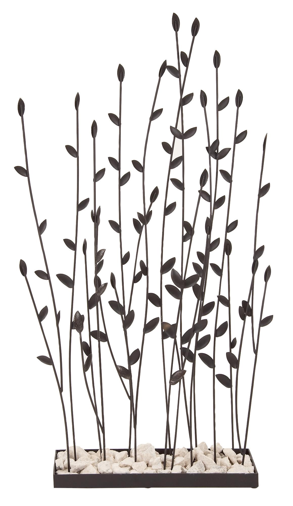 Floral Black Metal Decorative Sculpture with Loose Stones