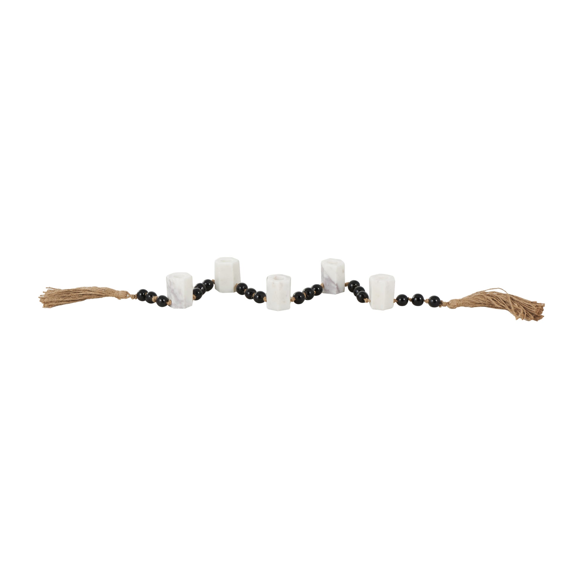 Mango Wood Garland Decorative Candle Holder with Brown Tassel