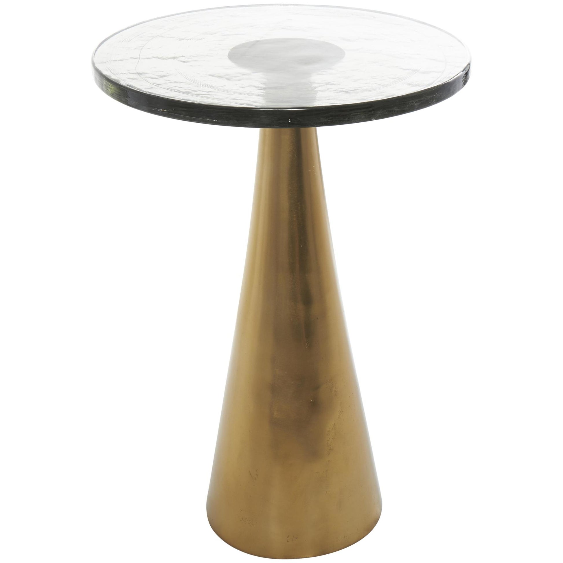 Geometric Aluminum Metal Cone Side End Accent Table with Textured Glass Tabletop