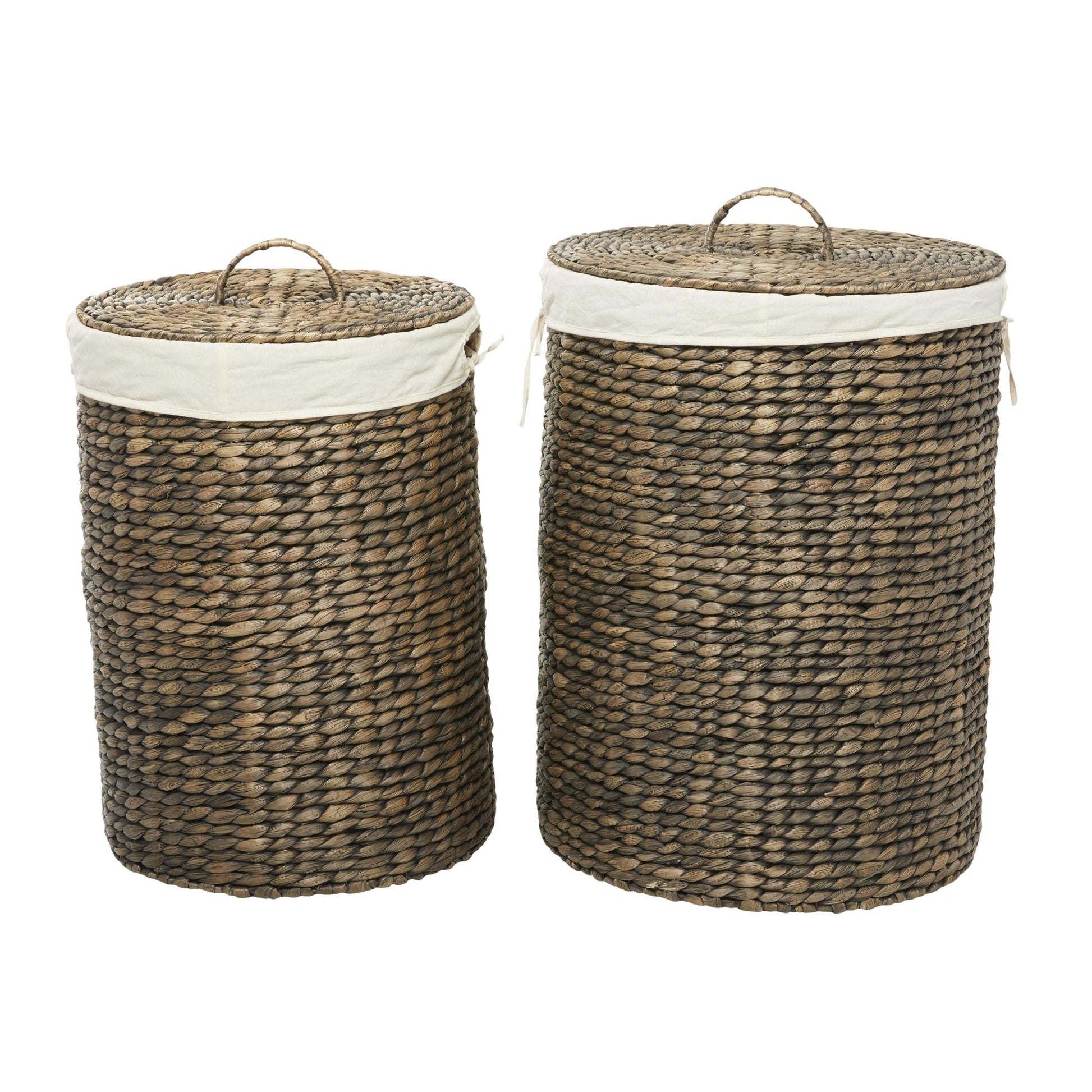 CosmoLiving by Cosmopolitan Set of 2 Dark Brown Seagrass Handmade Decorative and Functional Storage Basket with Liner and Matching Tops