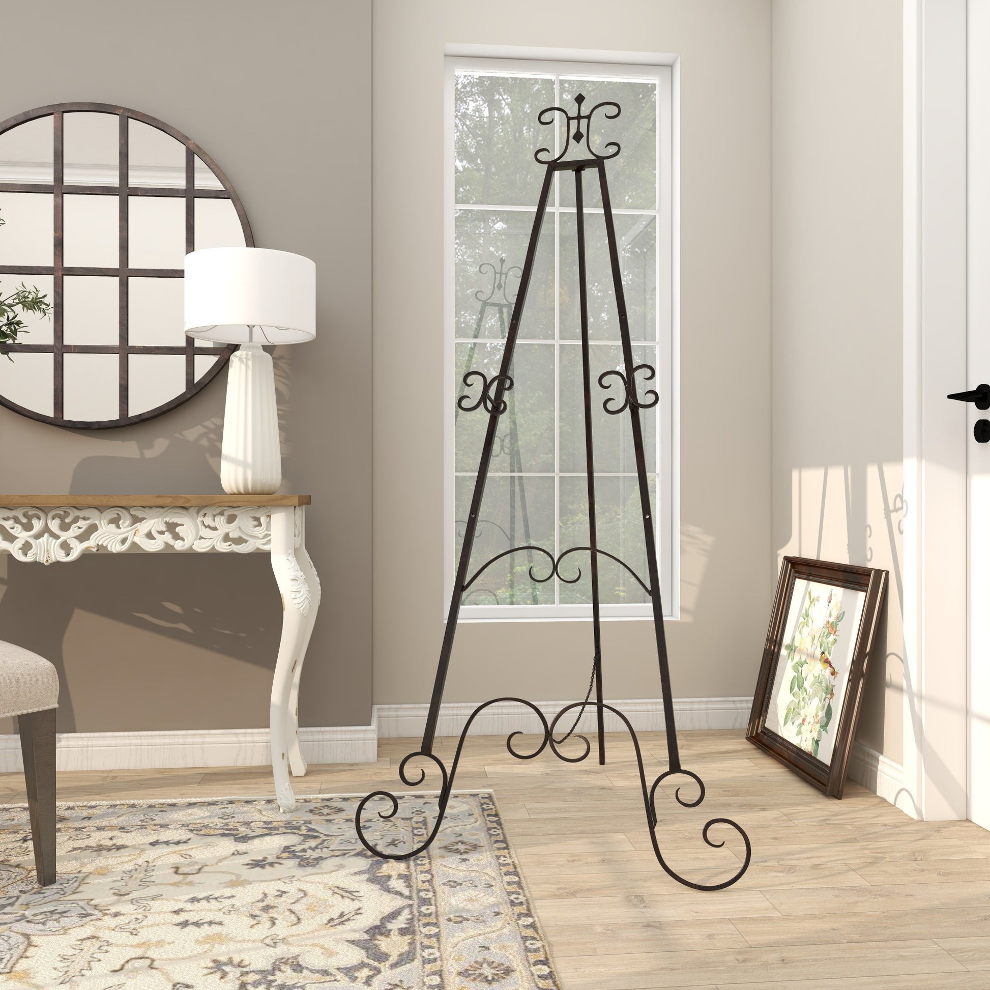 Scroll Black Metal Tall Adjustable Floor 3 Tier Display Easel