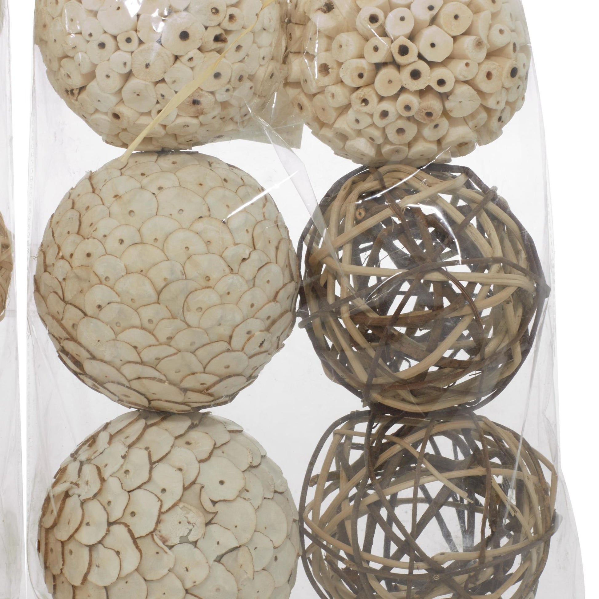 Set of 3 White Dried Plant Handmade Decorative Orbs & Vase Filler with Varying Designs