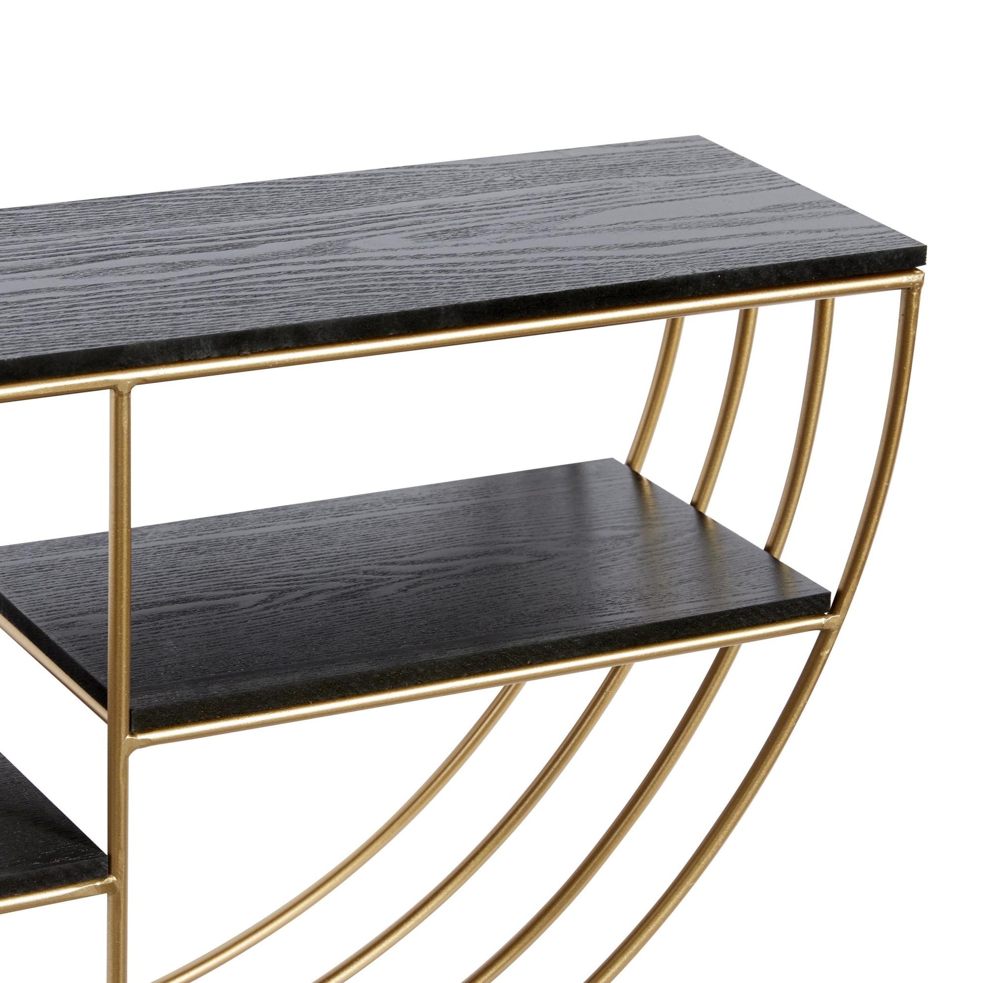 Gold Wooden 3 Shelves Room Wall Shelf with Half Moon Shape