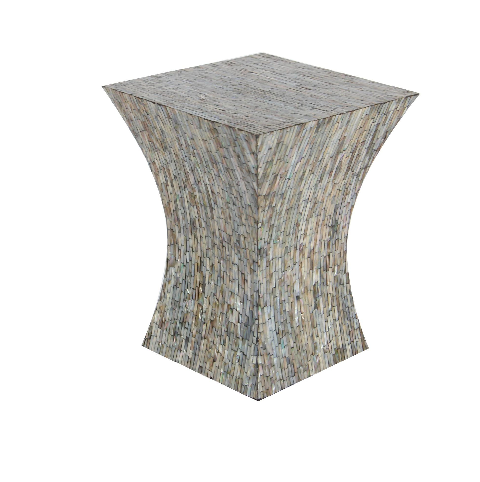Gray Mother of Pearl Shell Handmade Hourglass Shaped Side End Accent Table