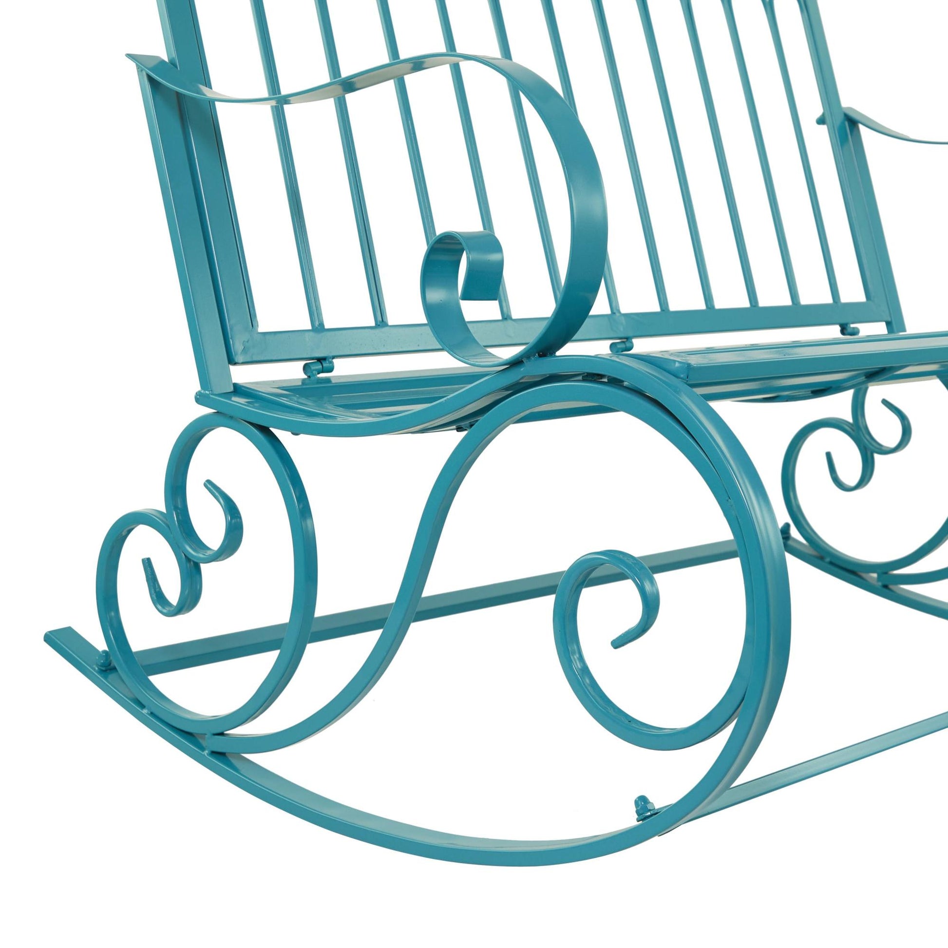 Scroll Teal Metal Rocking Patio Outdoor Bench