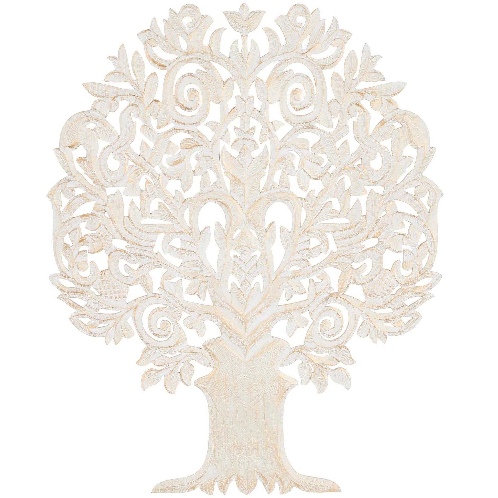 Tree Gold Wooden Handmade Carved Home Wall Decor with Scroll Details