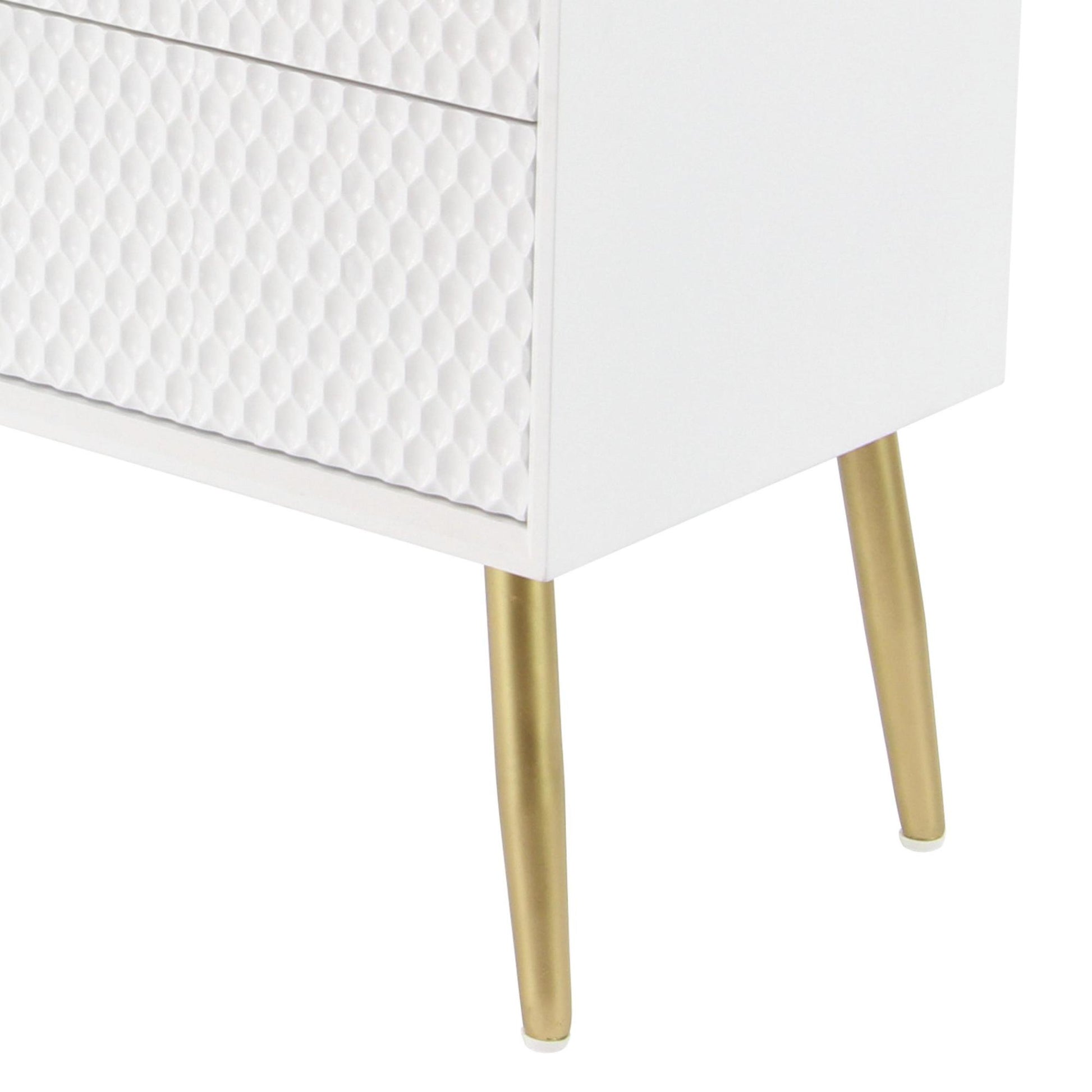 Geometric White Wooden 3 Drawer Room Chest with Gold Legs