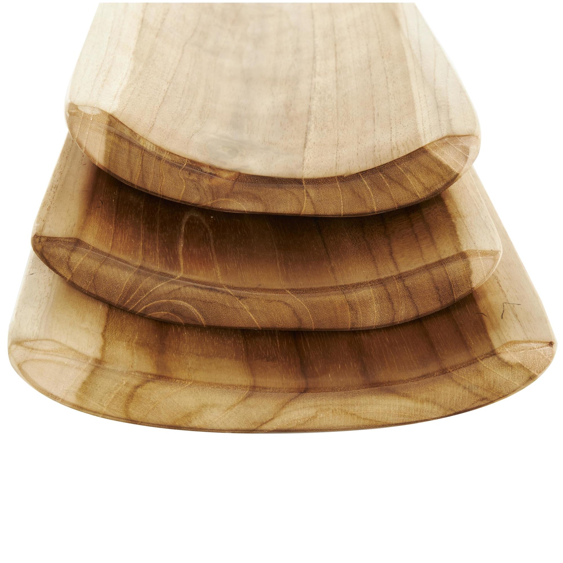 Set of 3 Brown Teak Wood Handmade Curved Living Room Decor Tray