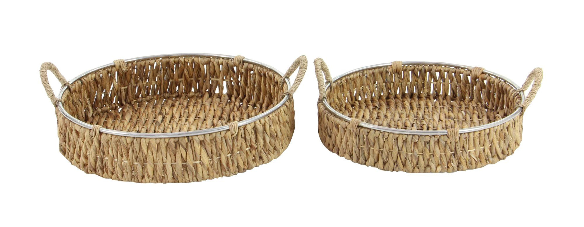 Set of 2 Brown Dried Plant Handmade Woven Living Room Decor Tray