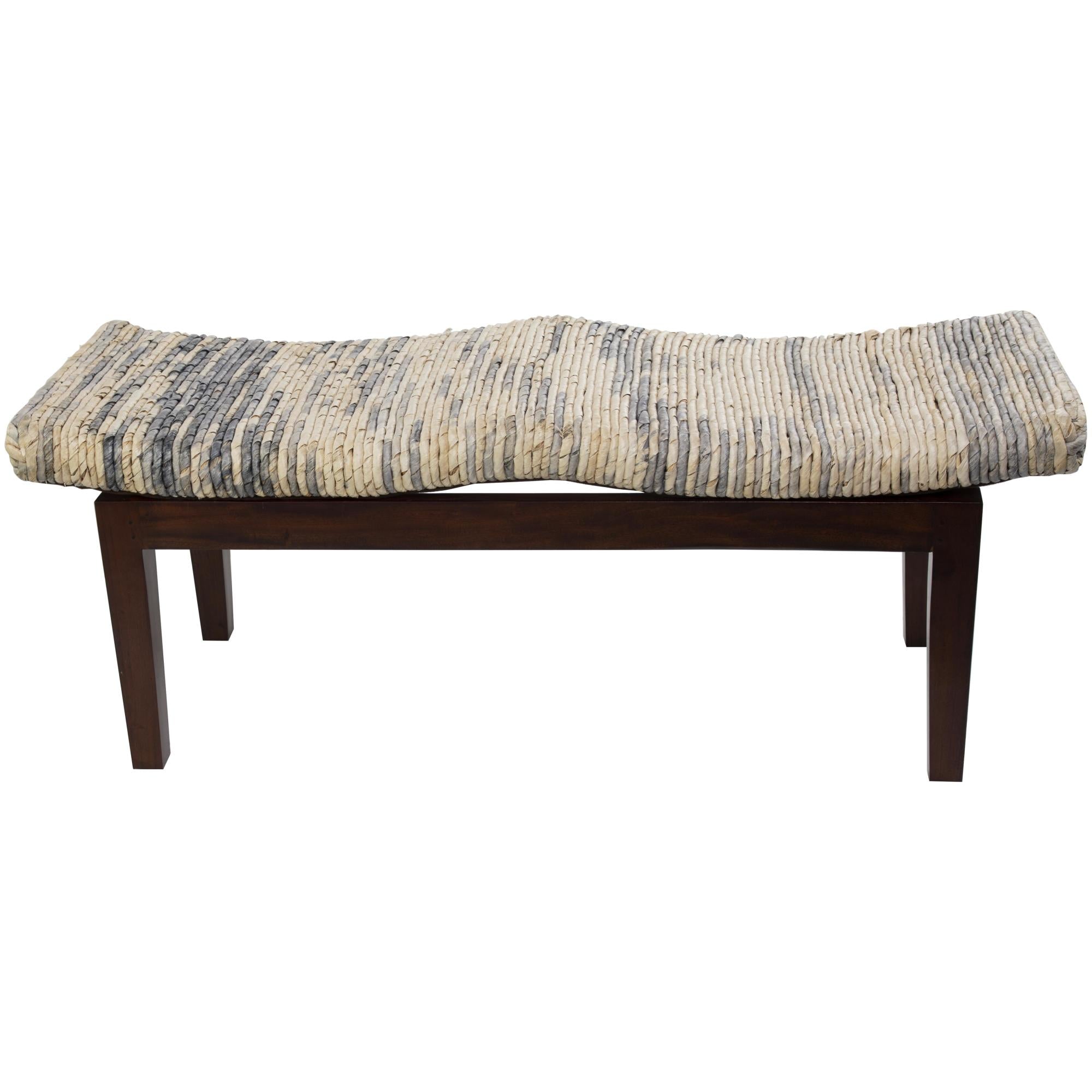 Brown Wood Handmade Woven Home Bench