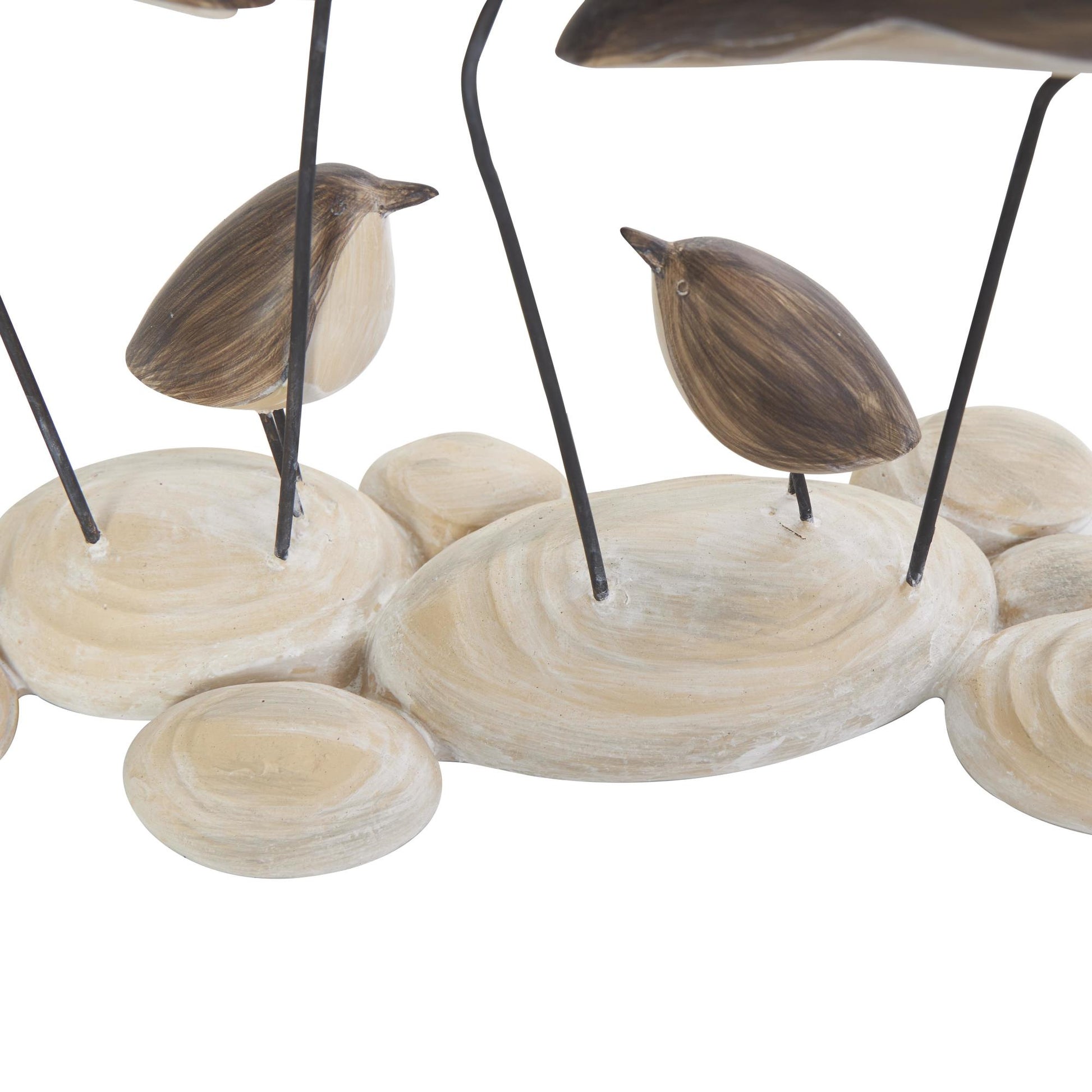 Bird Brown Polyresin Family Decorative Sculpture with Cream Rock Base