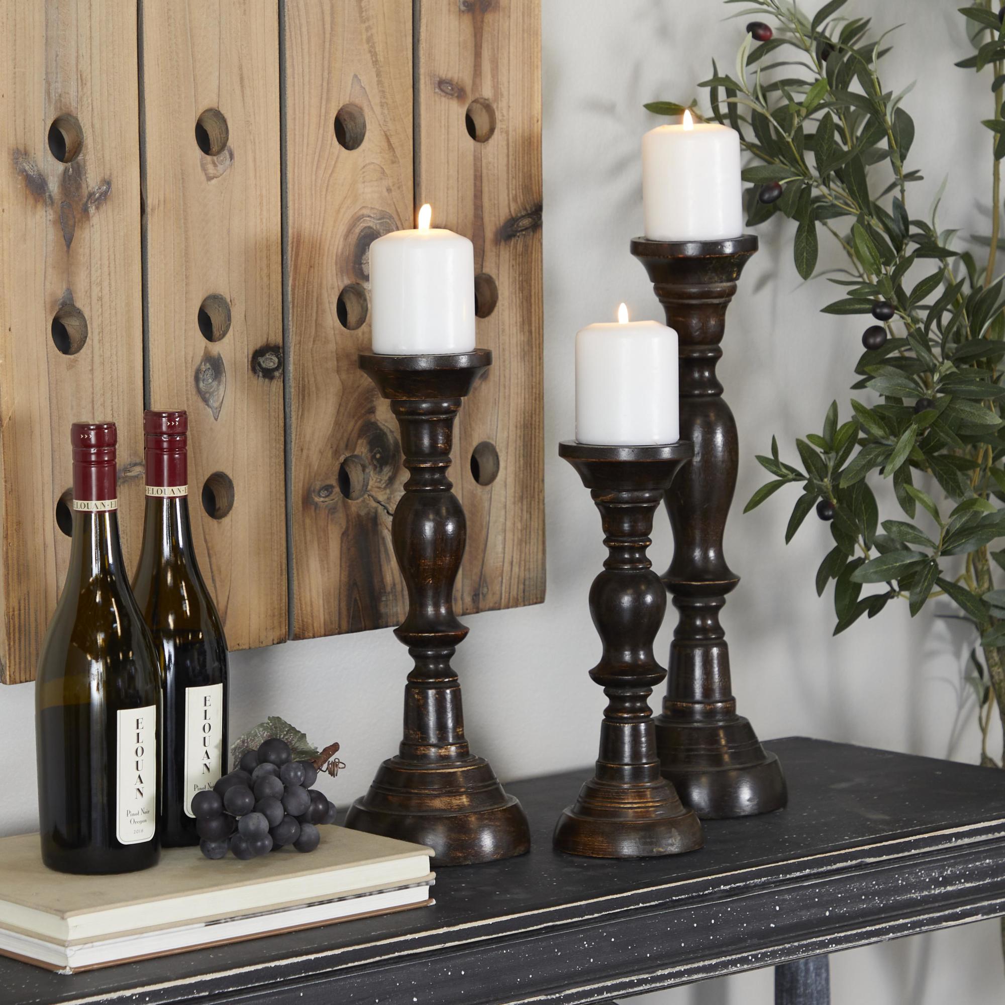 Set of 3 Black Mango Wood Decorative Candle Holder