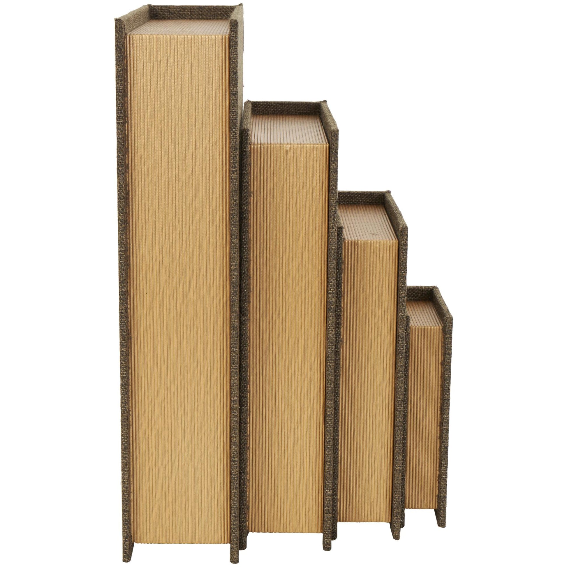 Set of 4 Dark Brown Fabric Faux Book Storage Decorative Box