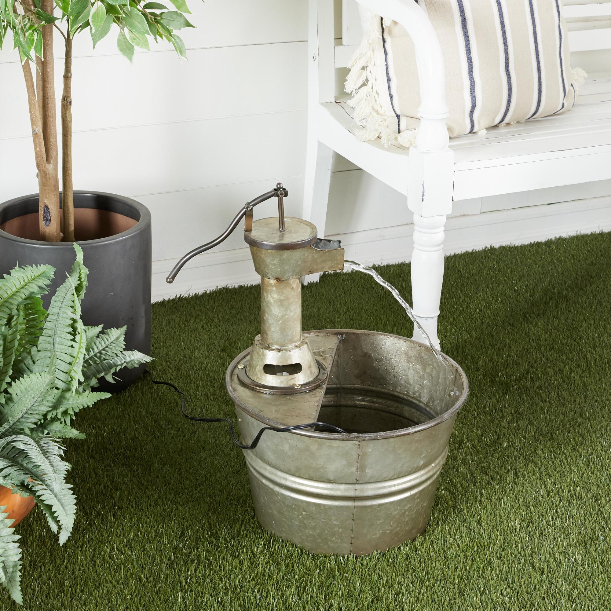 Gray Metal Indoor Outdoor Fountain with Pump Style Faucet