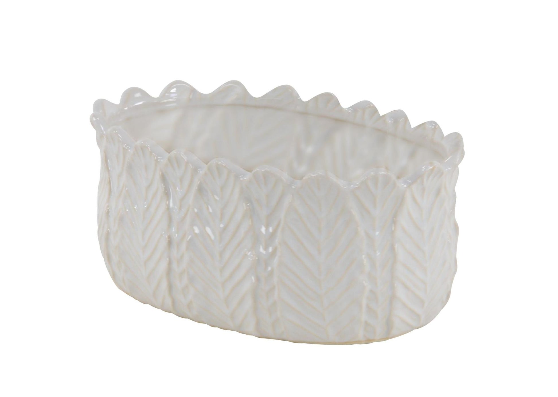 Set of 3 Leaf White Ceramic Indoor Outdoor Planter