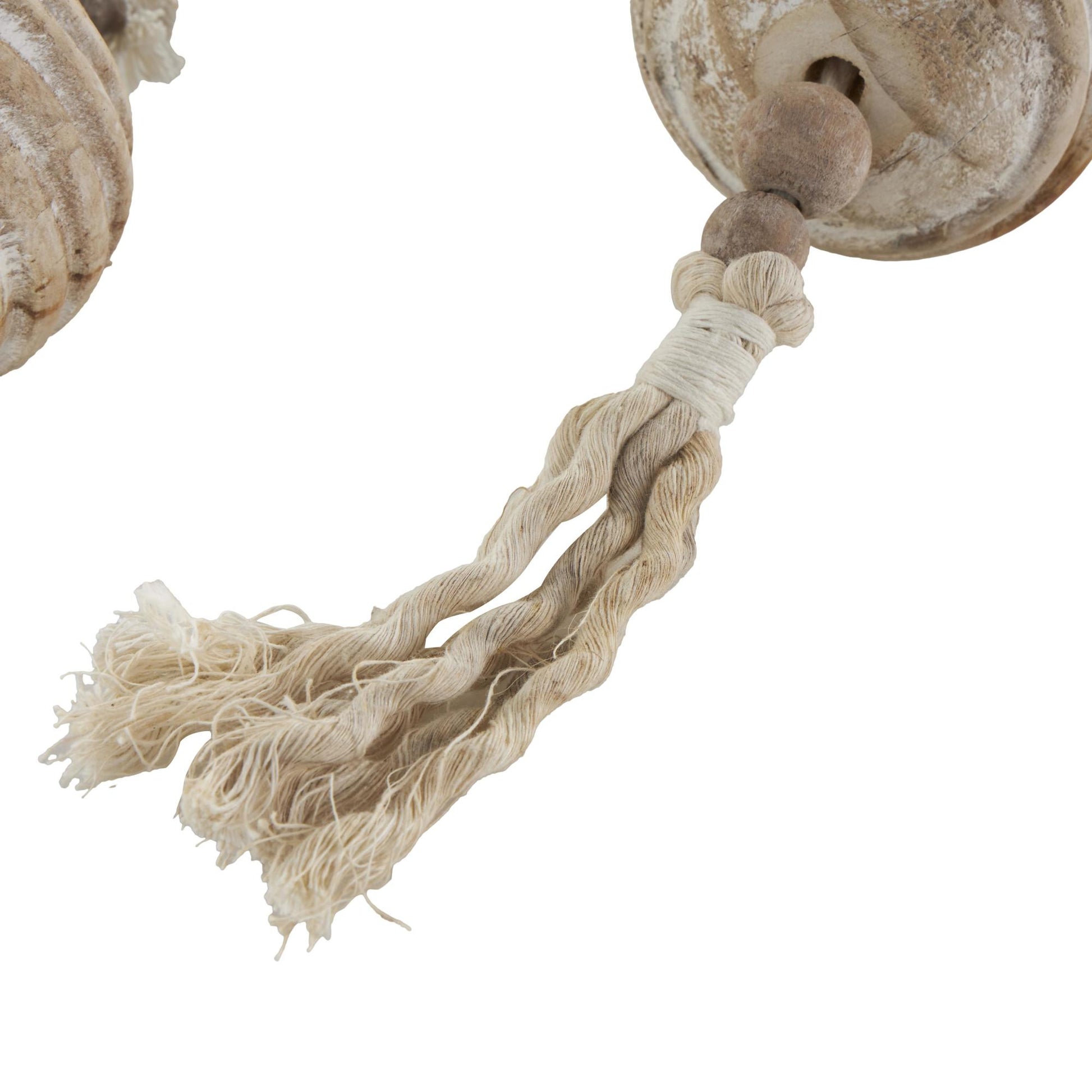Geometric Cream Wood Handmade Ribbed Beaded Garland with Tassel with White Rope