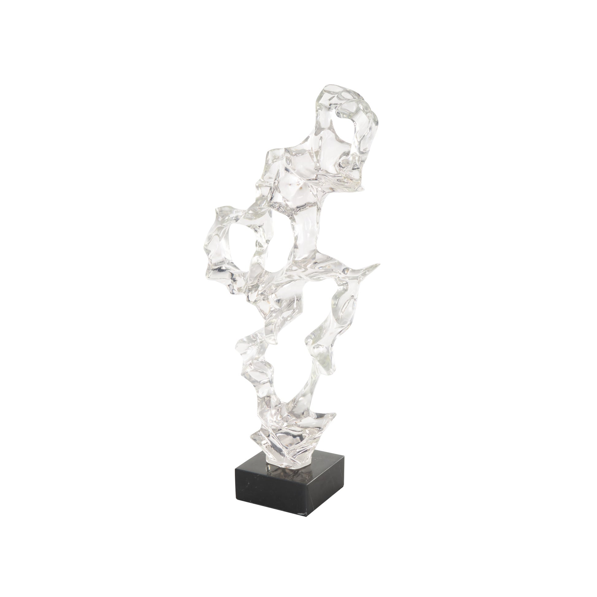 Abstract Clear Resin Decorative Sculpture with Black Square Base