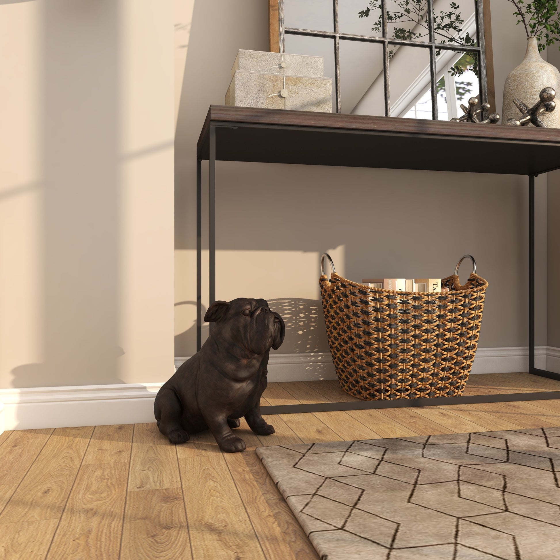 Bulldog Brown Polystone Weathered Sitting Decorative Sculpture