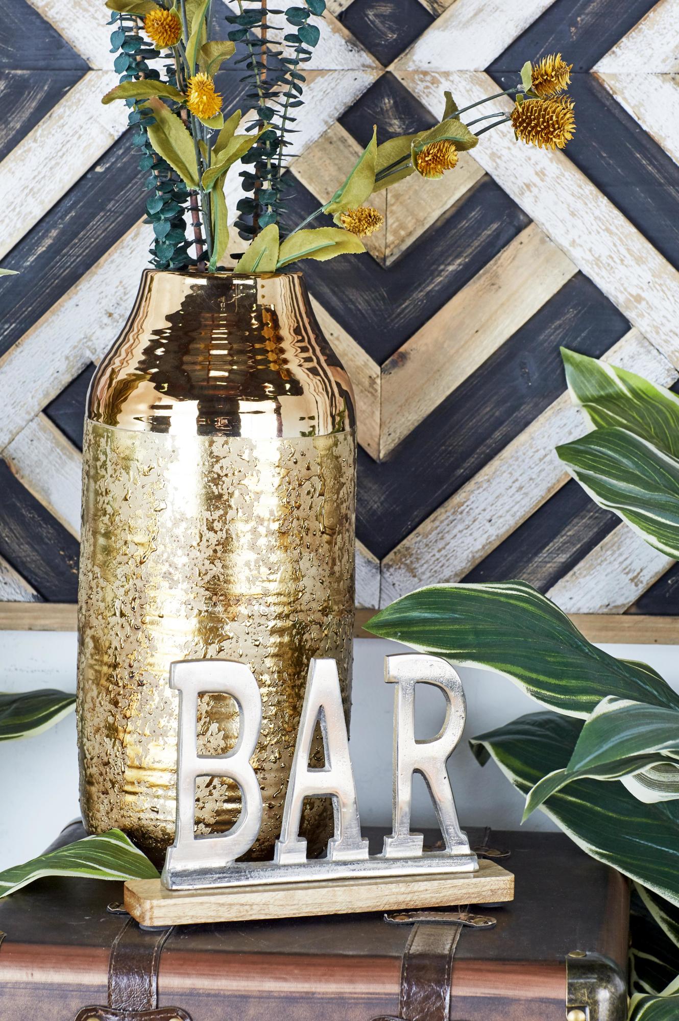 Sign Silver Aluminum Metal Bar Home Decorative Sign with Wood Base