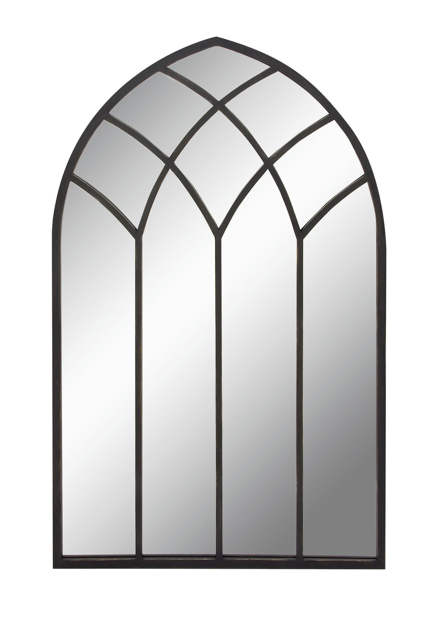 Black Metal Arched Window Pane Room Wall Mirror