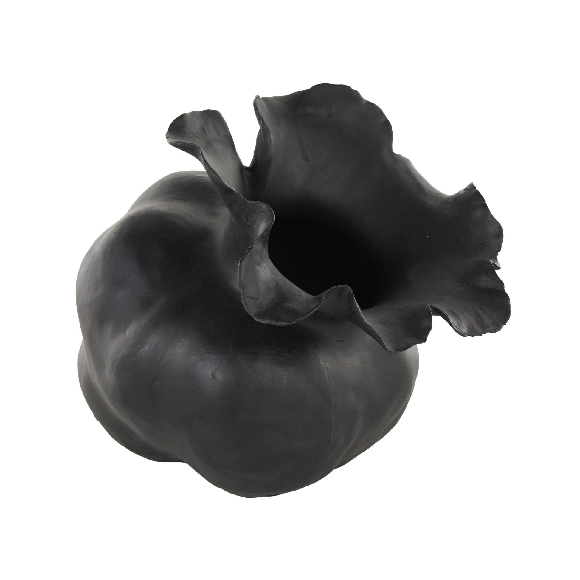 Abstract Ceramic Wide Rounded Floral Shaped Decorative Vase with Petal Rim