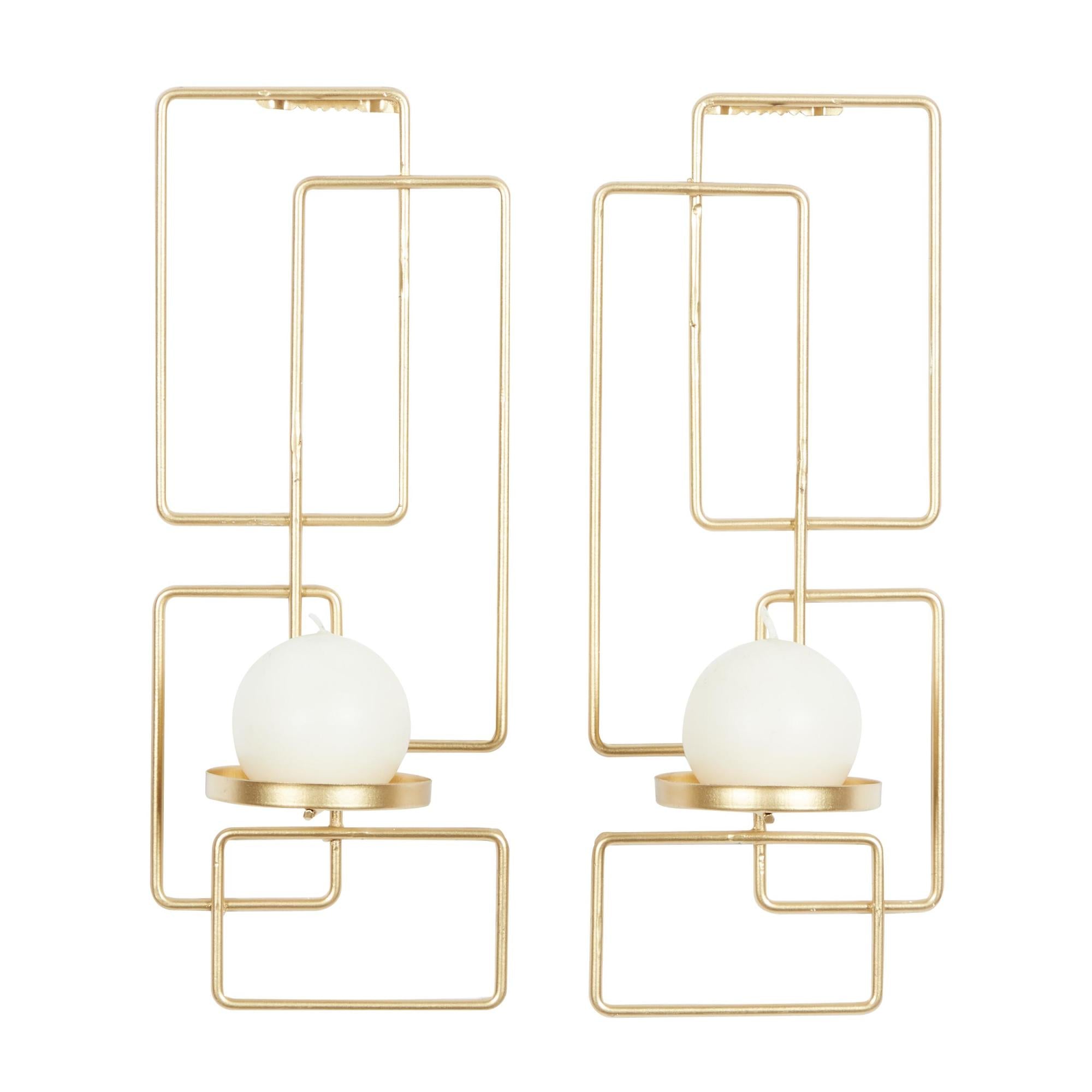 Set of 2 Geometric Gold Metal Tealight 2 Plate Indoor Outdoor Wall Sconce