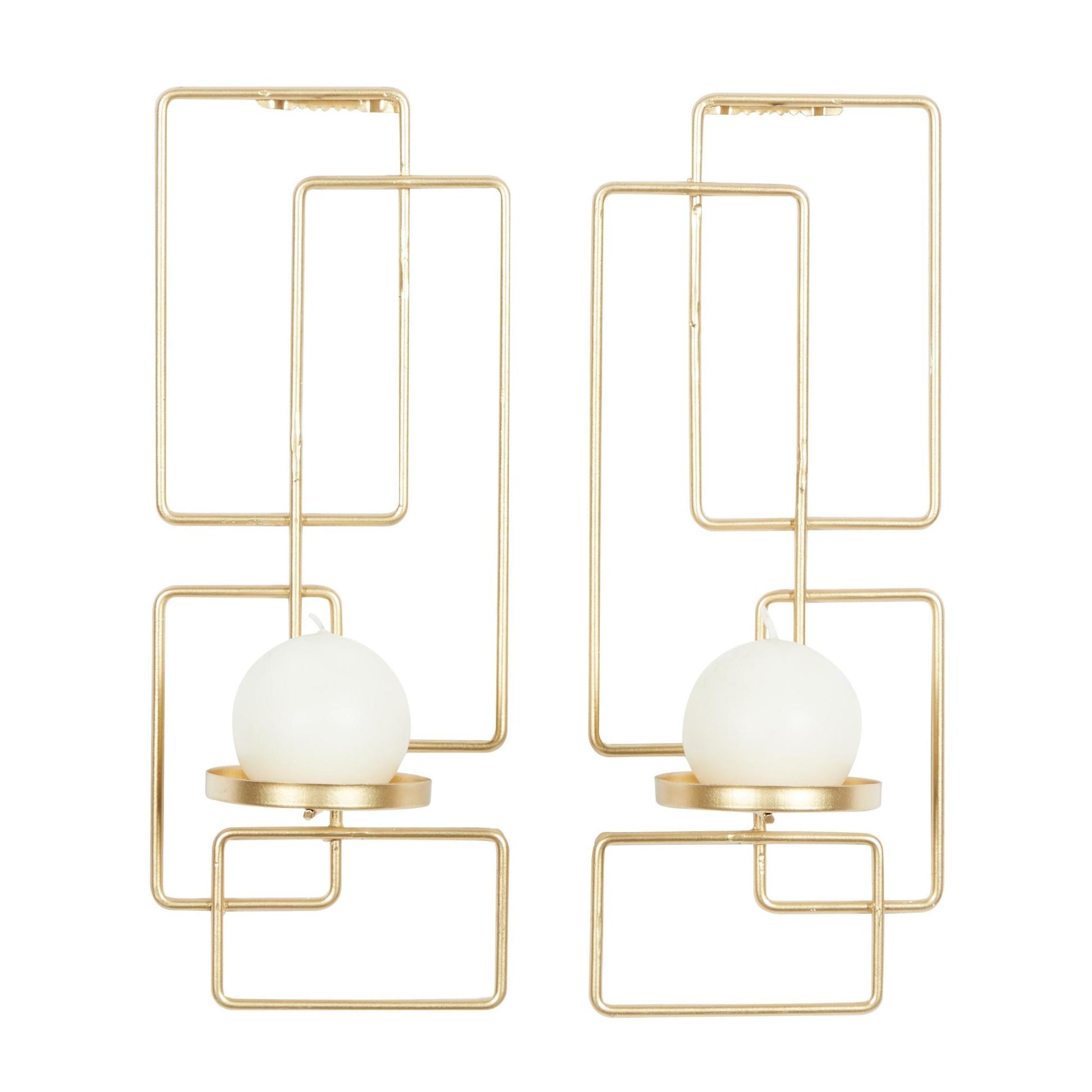 Set of 2 Geometric Gold Metal Tealight 2 Plate Indoor Outdoor Wall Sconce