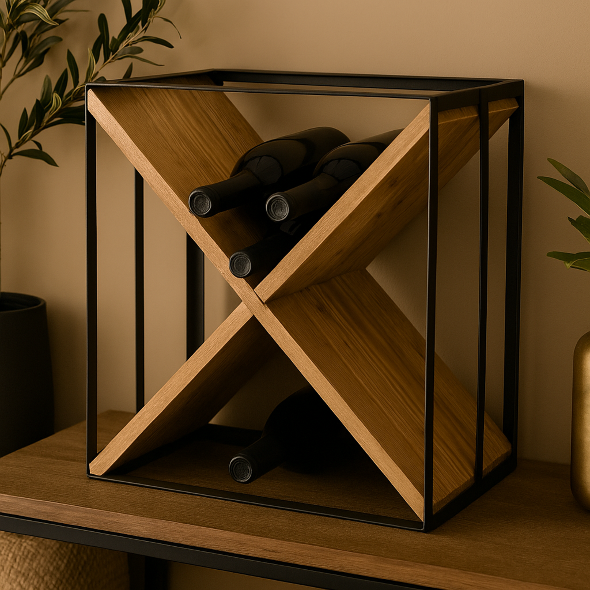 Cross Black Wood 9 Bottle Kitchen Wine Rack