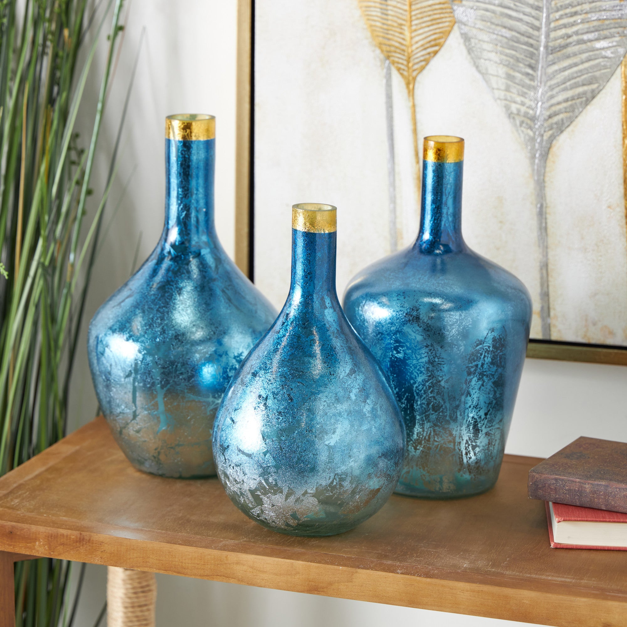 Set of 3 Glass Decorative Vase with Gold Rim