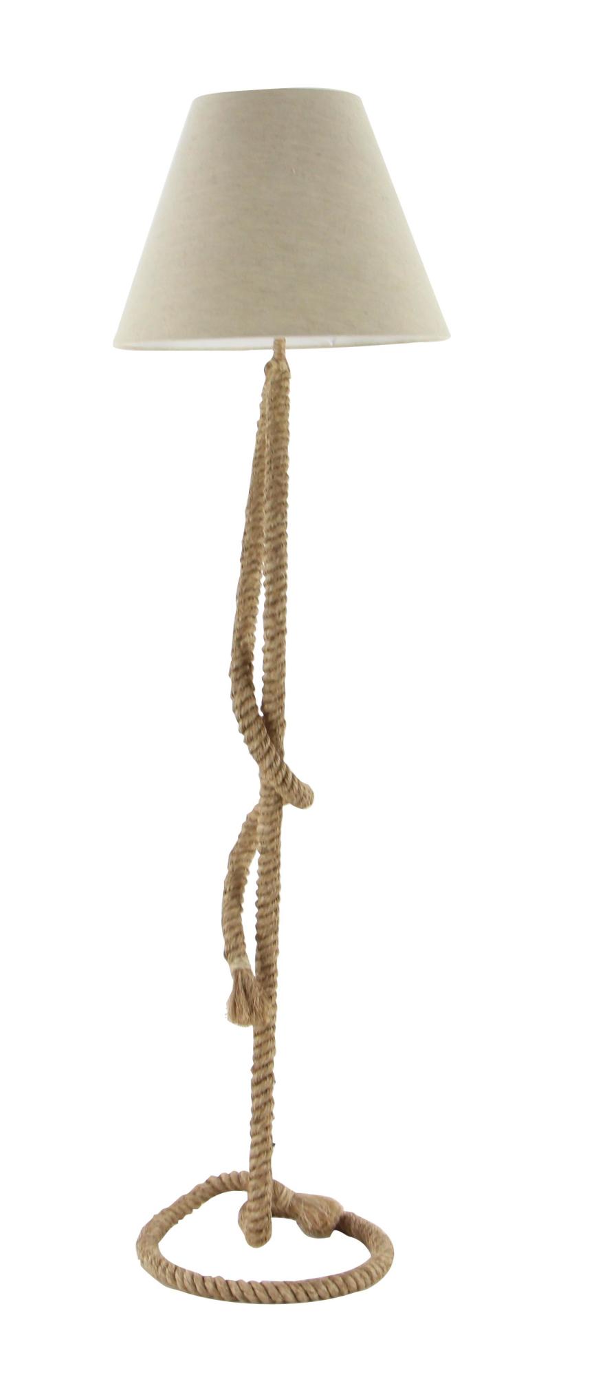 Brown Jute Rope Twisted Rope Room Floor Lamp with Cream Linen Shade