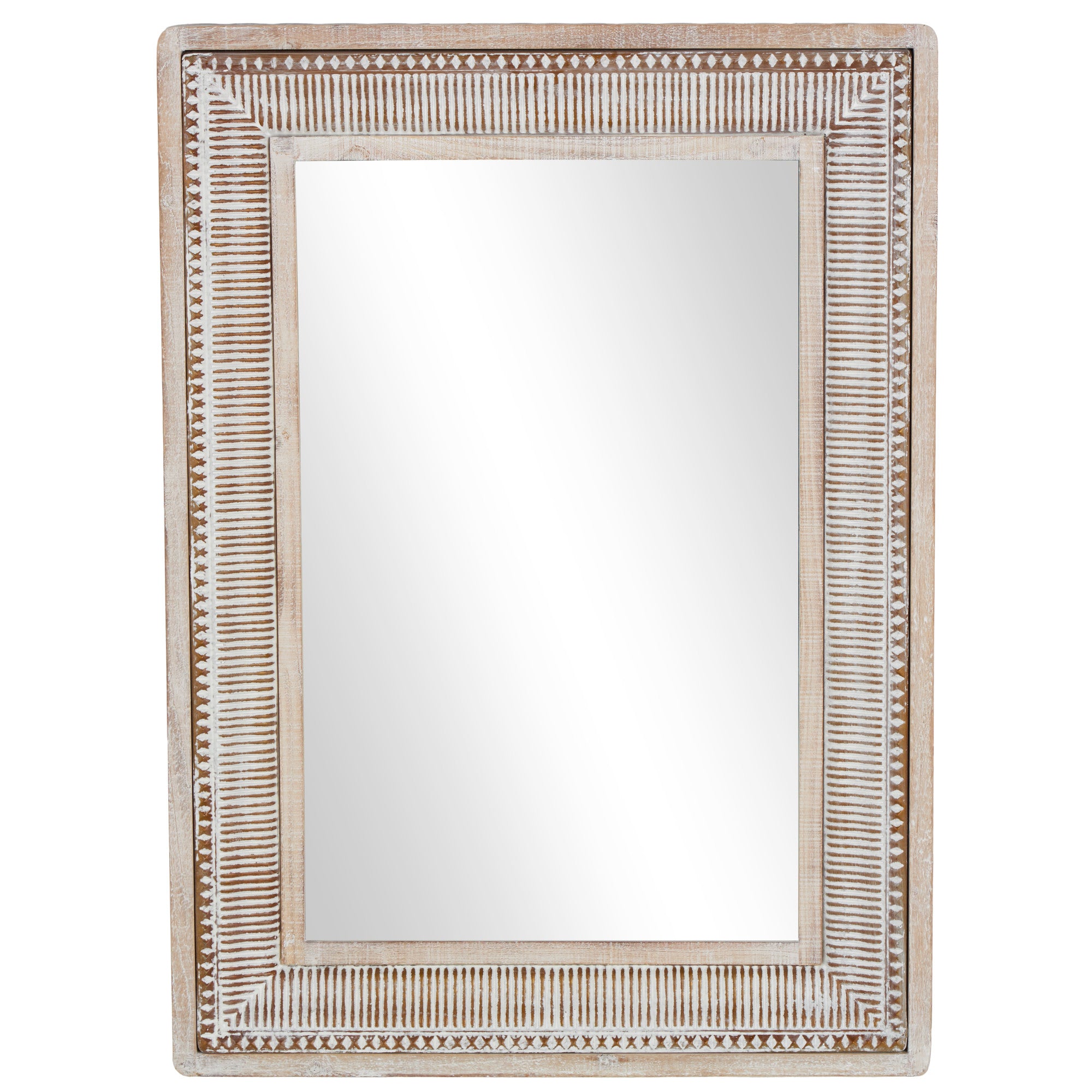 Brown Metal Whitewashed Room Wall Mirror with Linear Gold Markings