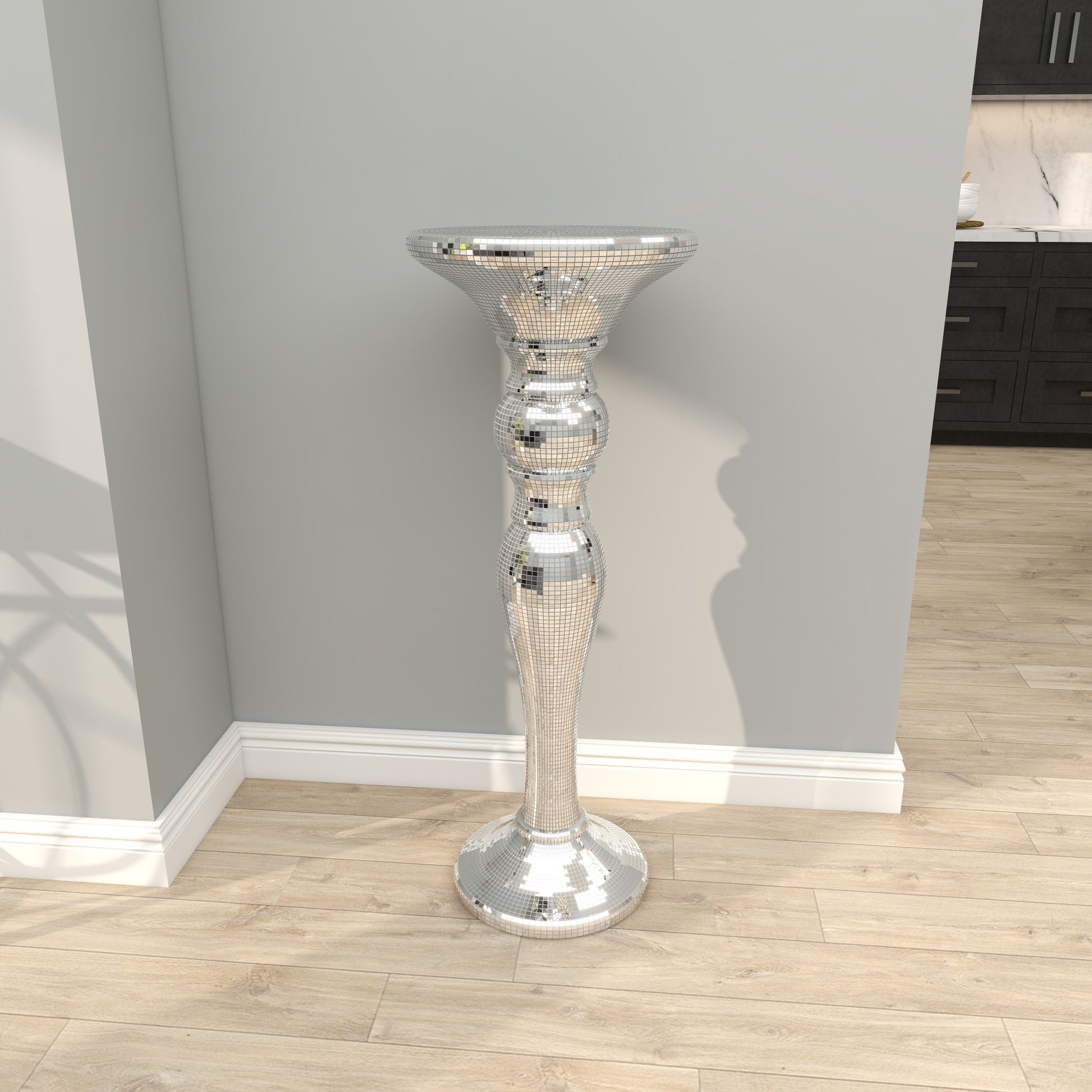 Silver Glass Mosaic Mirrored Turned Floor Side End Pedestal Table