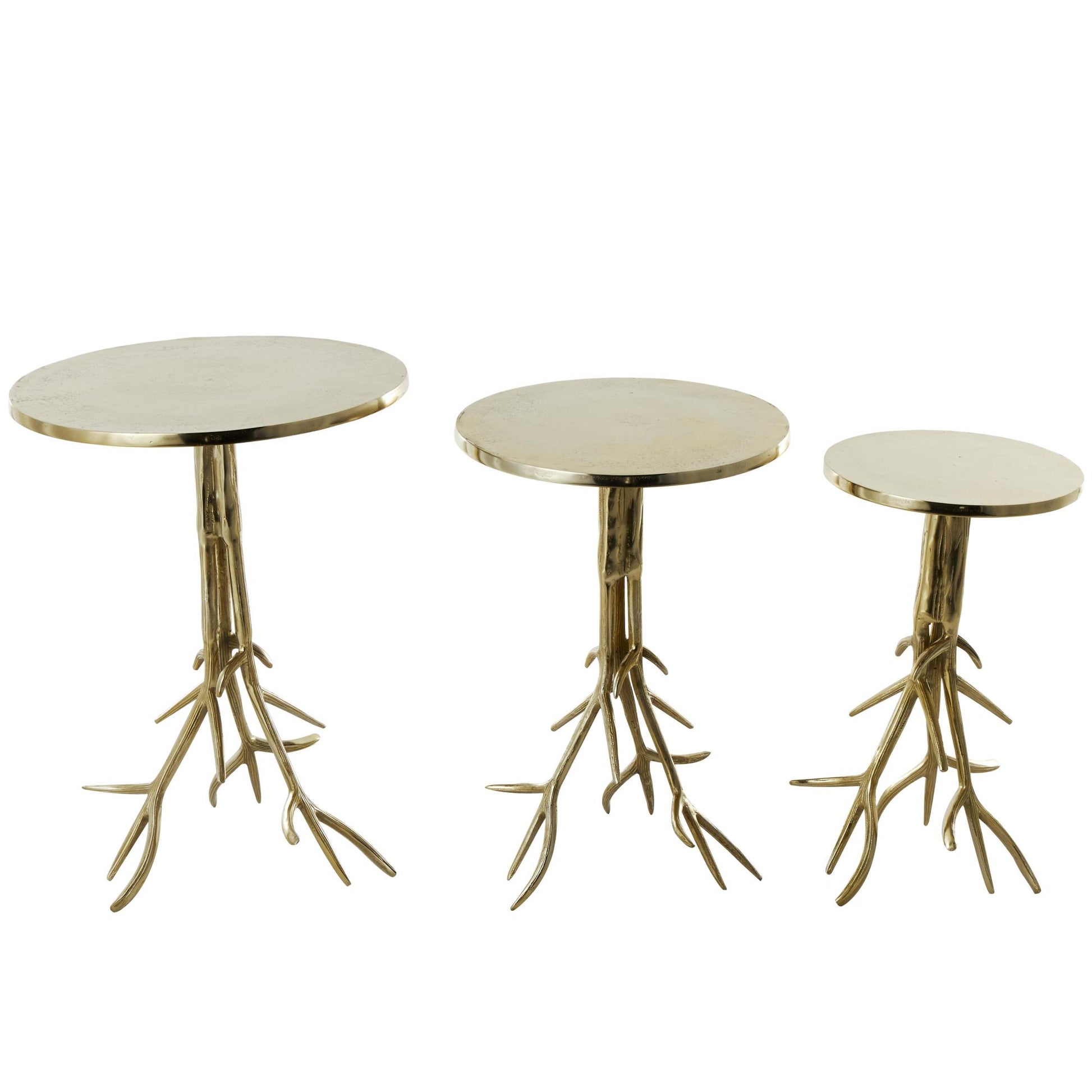 Set of 3 Aluminum Metal Side End Accent Table with Textured Tree Branch Legs Set of 3 24", 22", 20"H