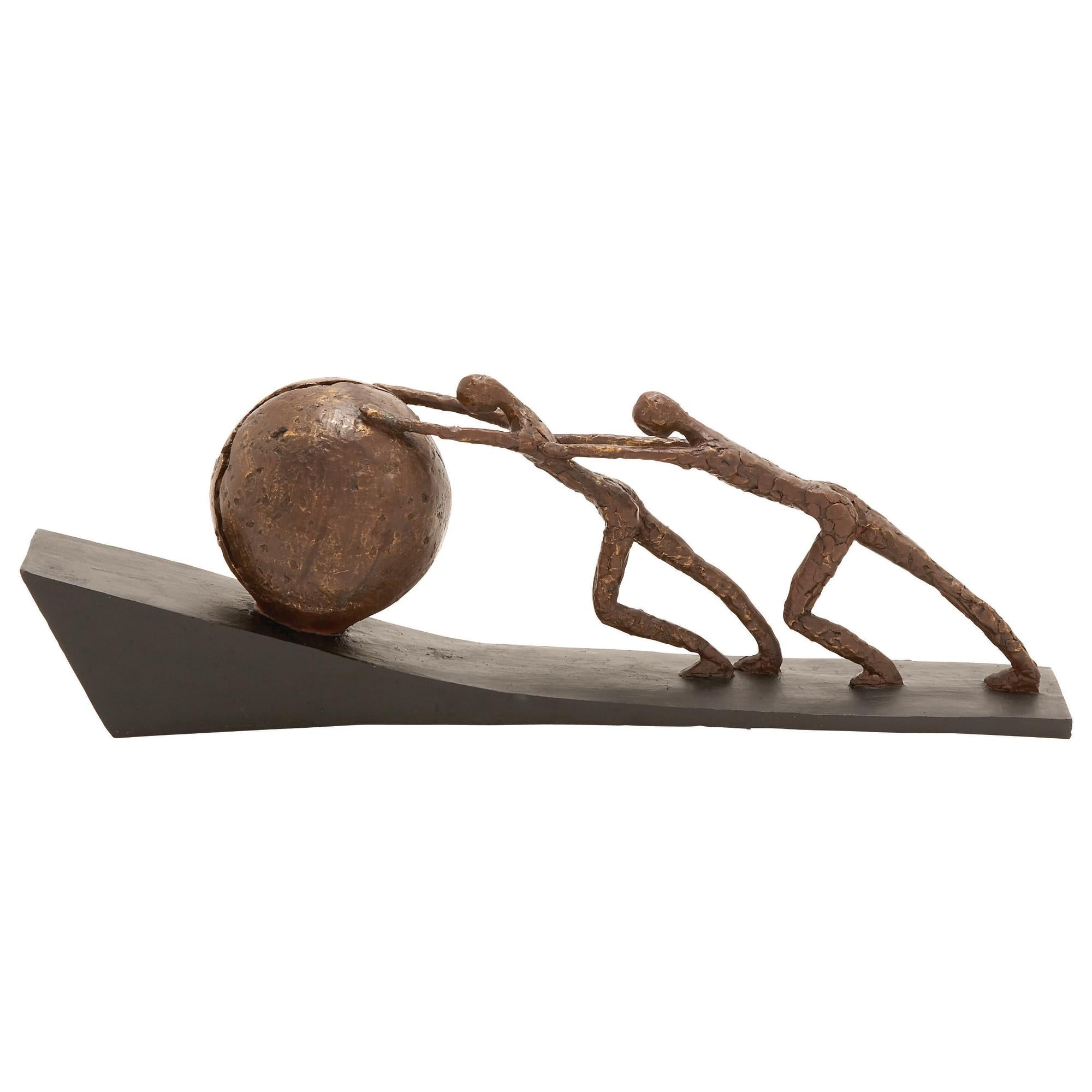 People Brown Polystone Decorative Sculpture with Ball