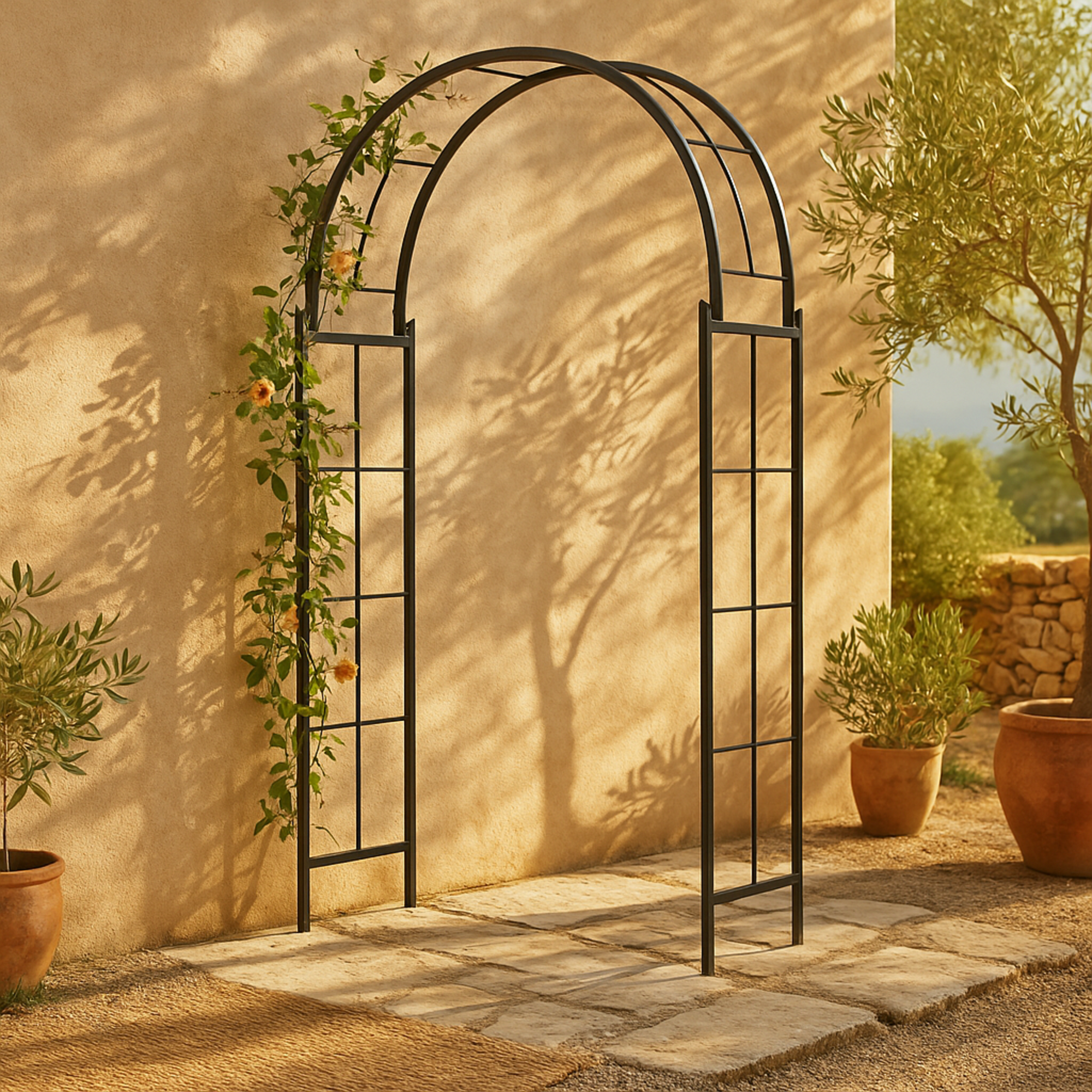 Metal Indoor Outdoor Arched Indoor Outdoor Garden Arbor with Lattice Work Sides